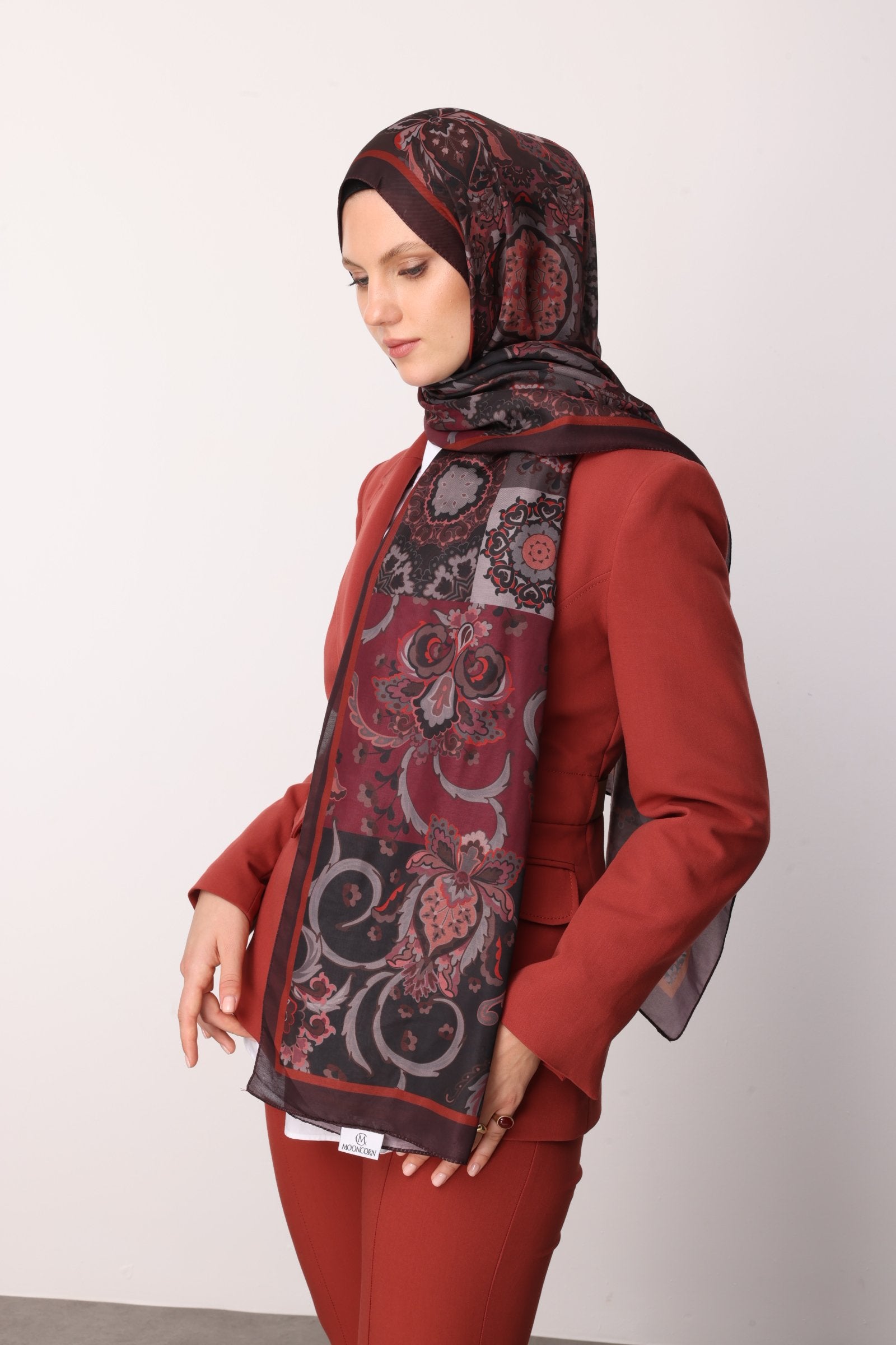 Burgundy Solhar Pattern Cotton Shawl