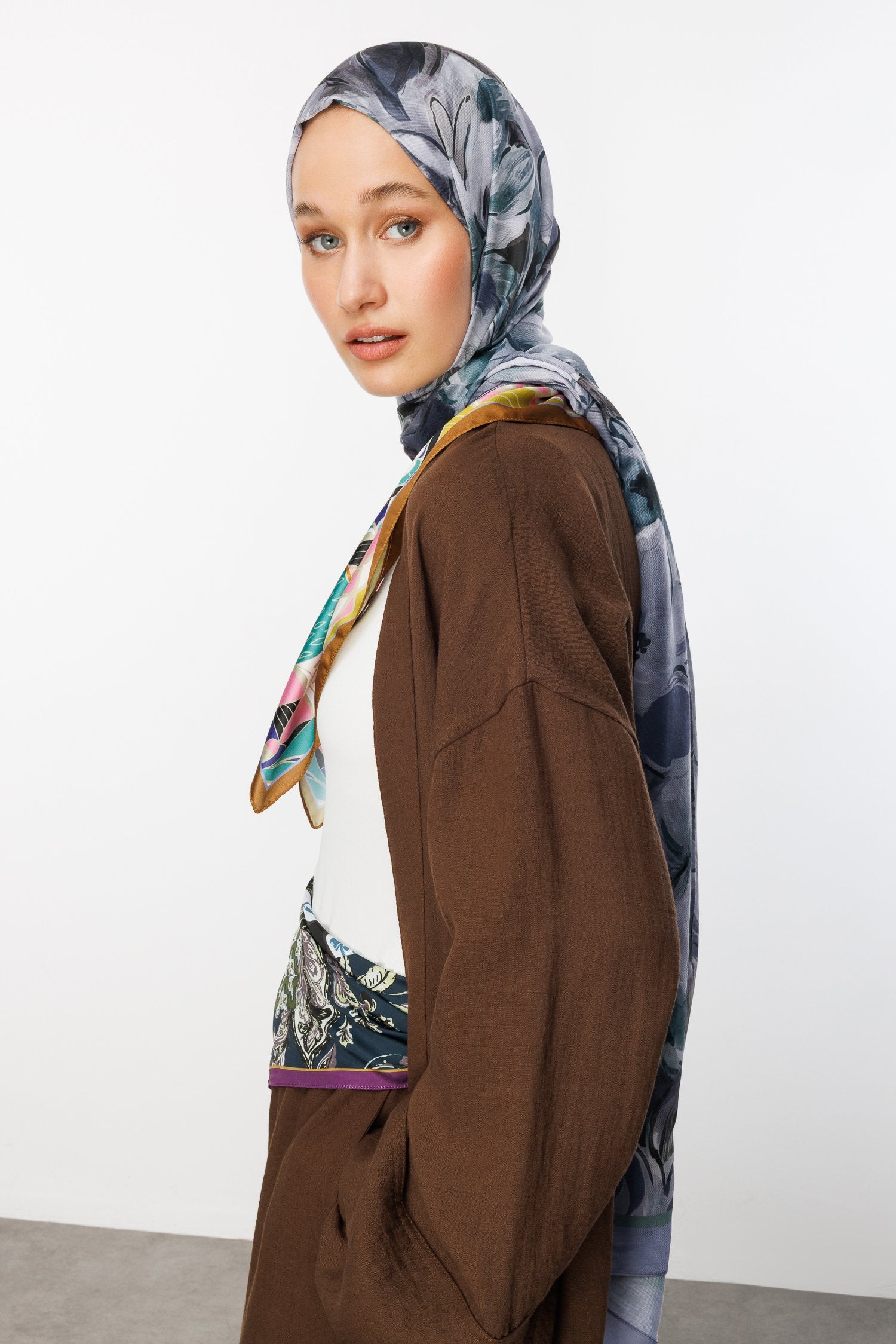 Blue Rossel Pattern Cotton Shawl