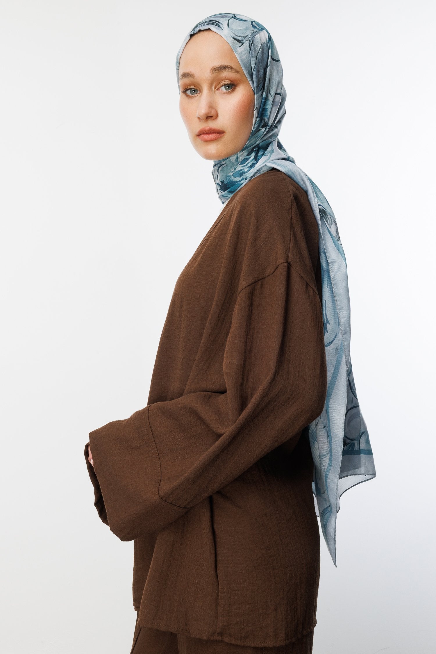 Ice Blue Rossel Pattern Cotton Shawl