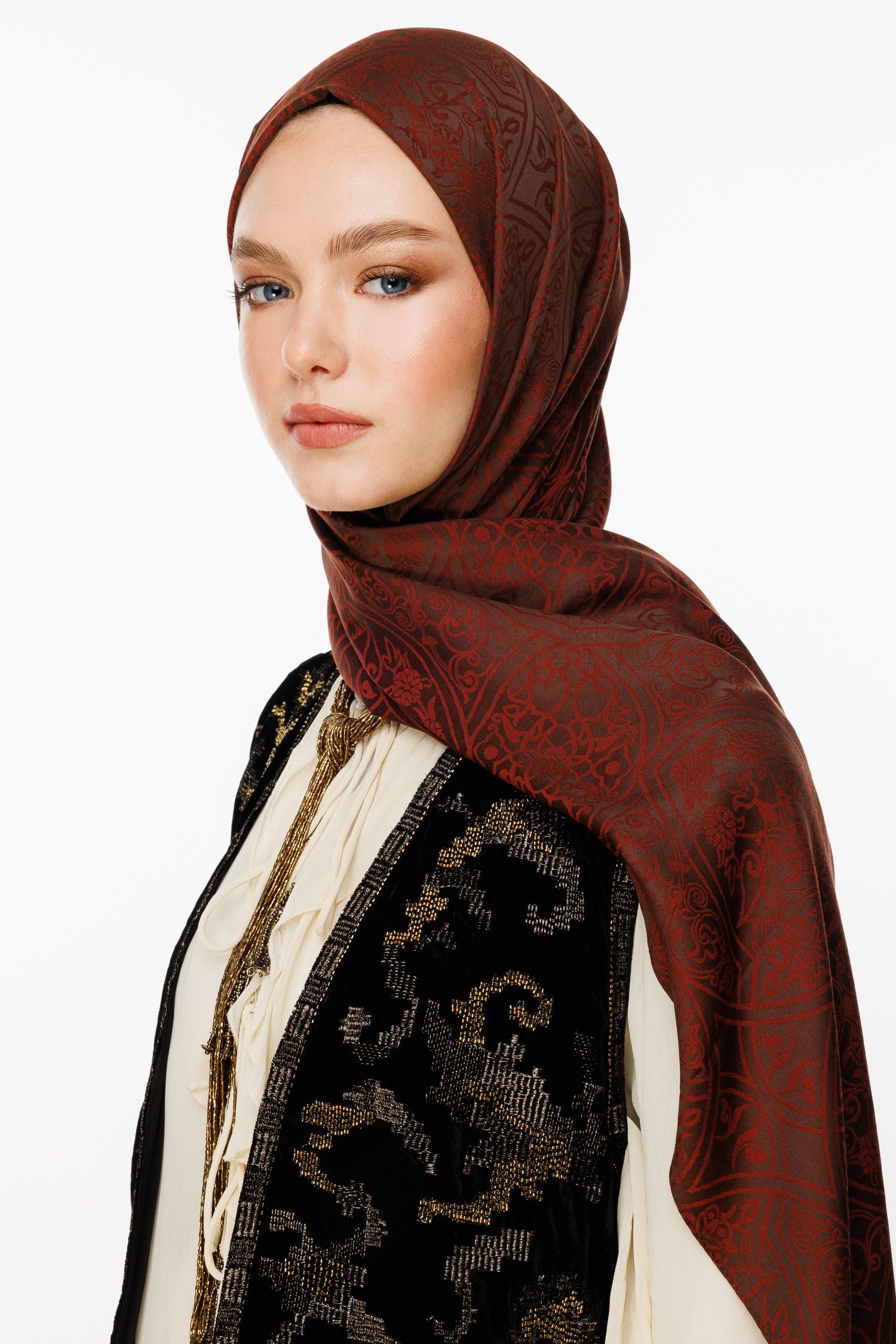 Bitter Brown-Coffee Morocco Pattern Double-Sided Shawl