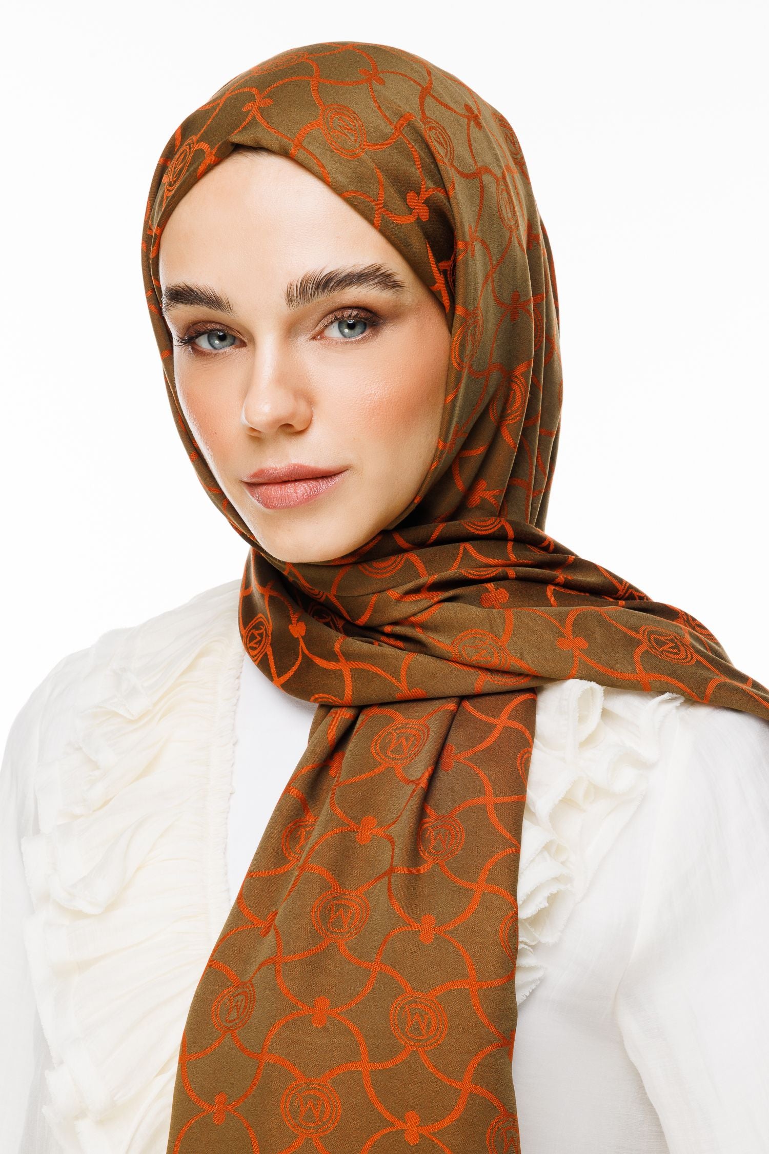 Dark Khaki-Cinnamon Marrakech Pattern Double-Sided Shawl