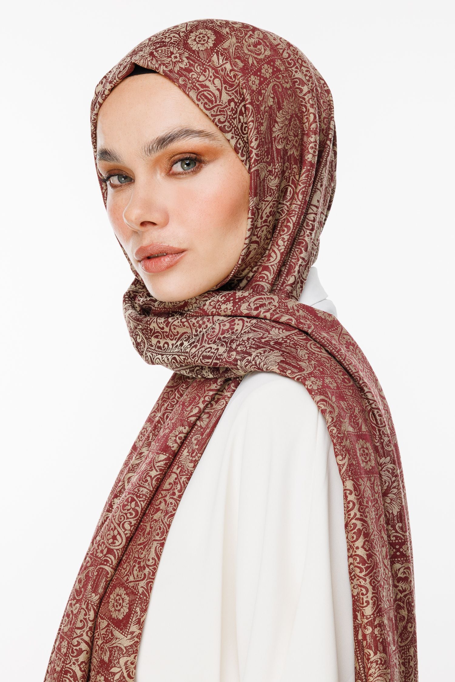 Plum-Salmon Henna Pattern Double-Sided Shawl