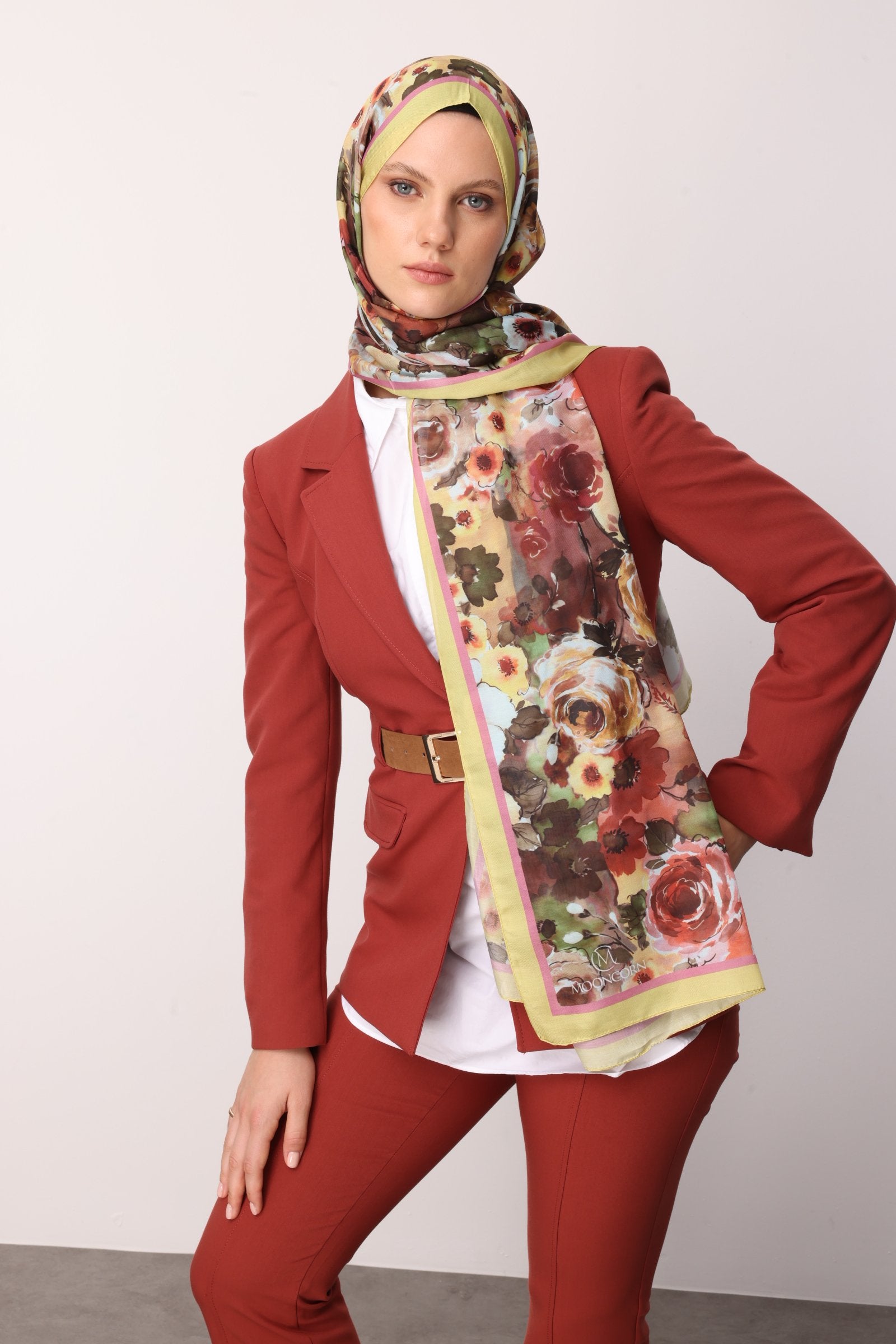Apricot Vensel Pattern Cotton Shawl