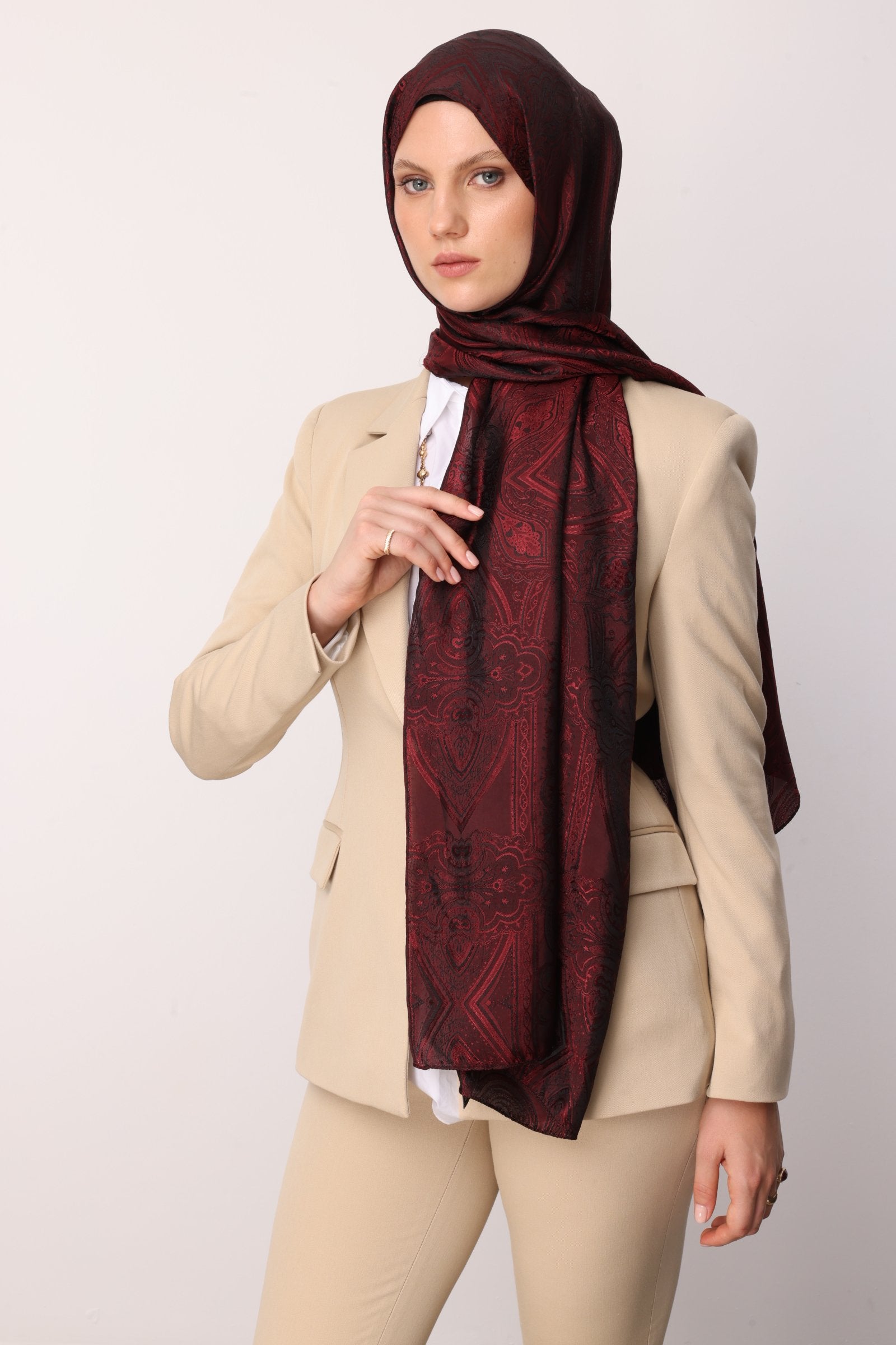 Burgundy Lisa Pattern Shawl