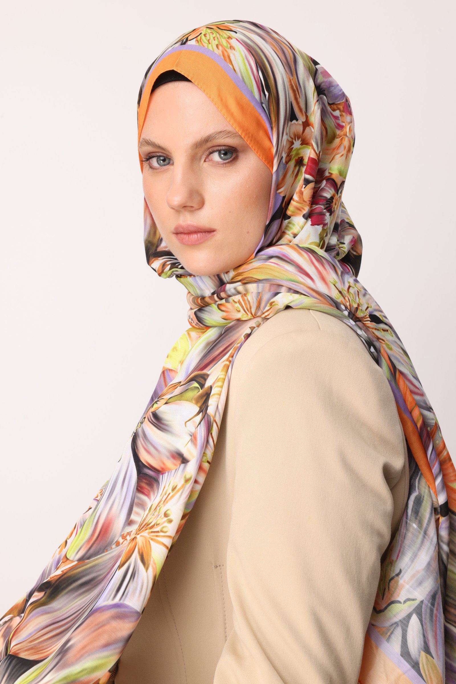 Orange Larin Pattern Cotton Shawl