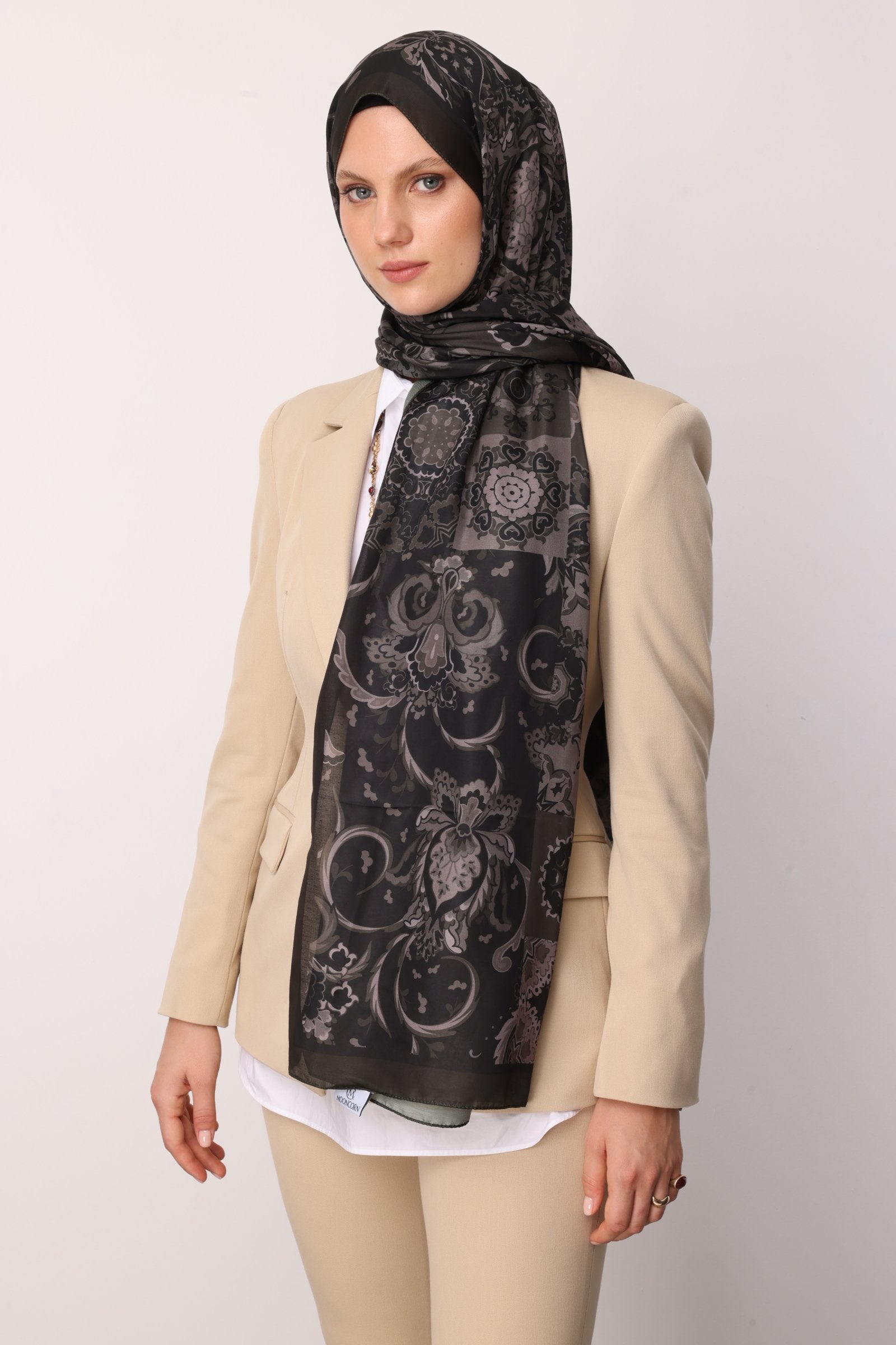 Khaki Solhar Pattern Cotton Shawl