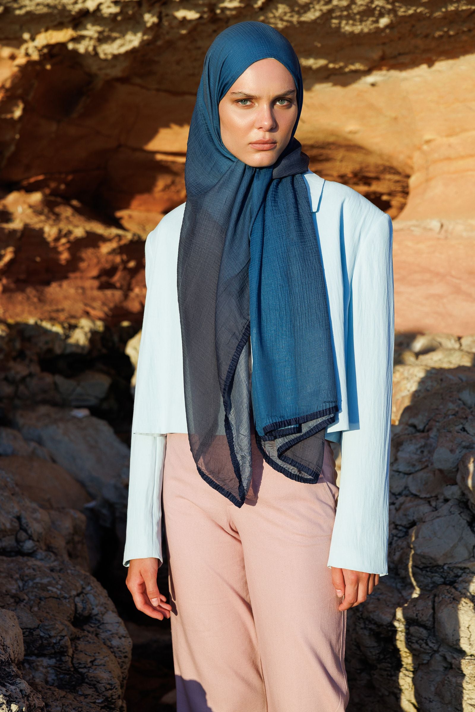 Grey Blue Aurora Muslin Shawl