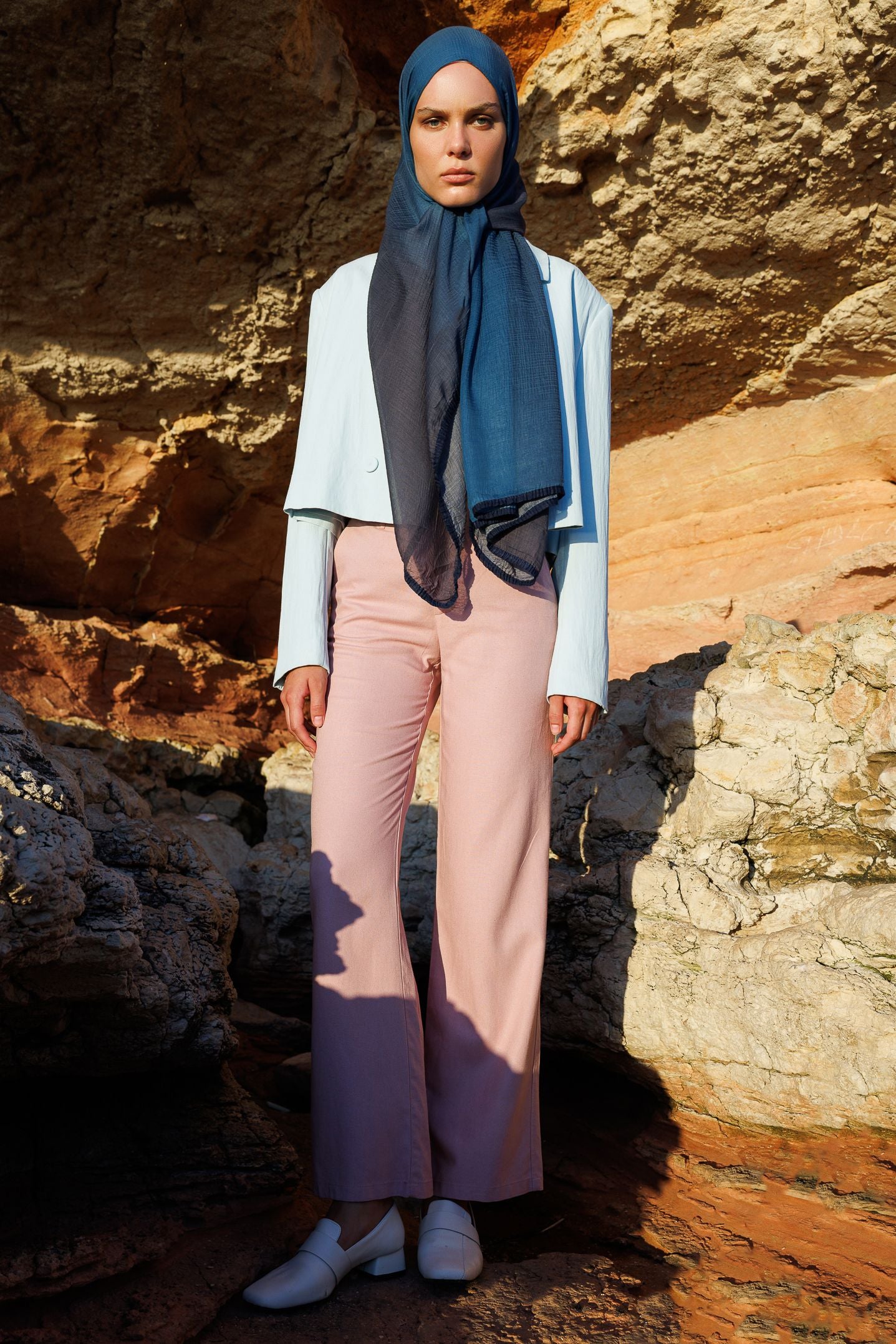 Grey Blue Aurora Muslin Shawl