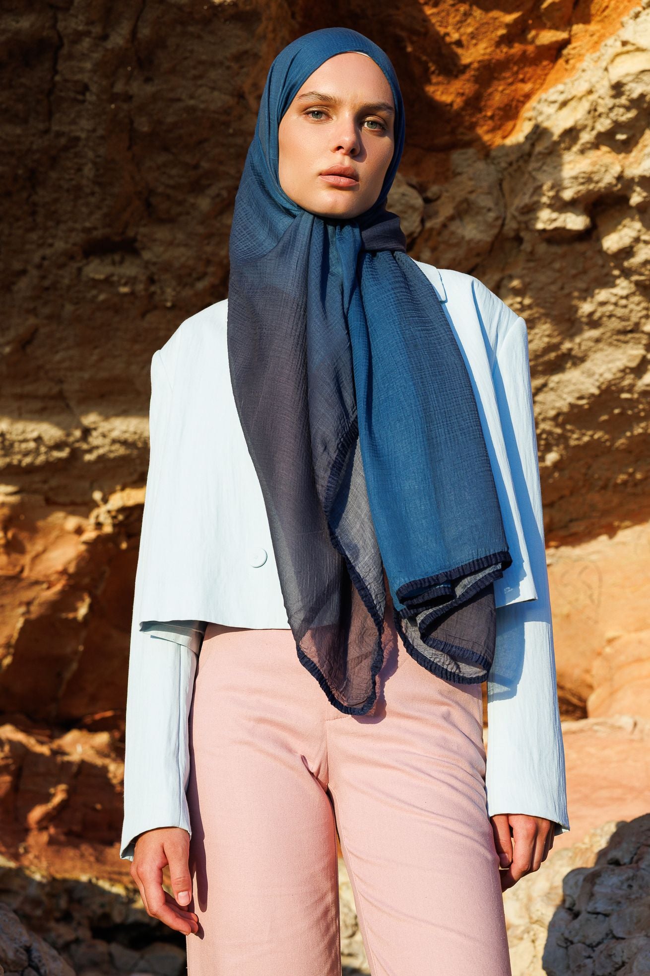 Grey Blue Aurora Muslin Shawl