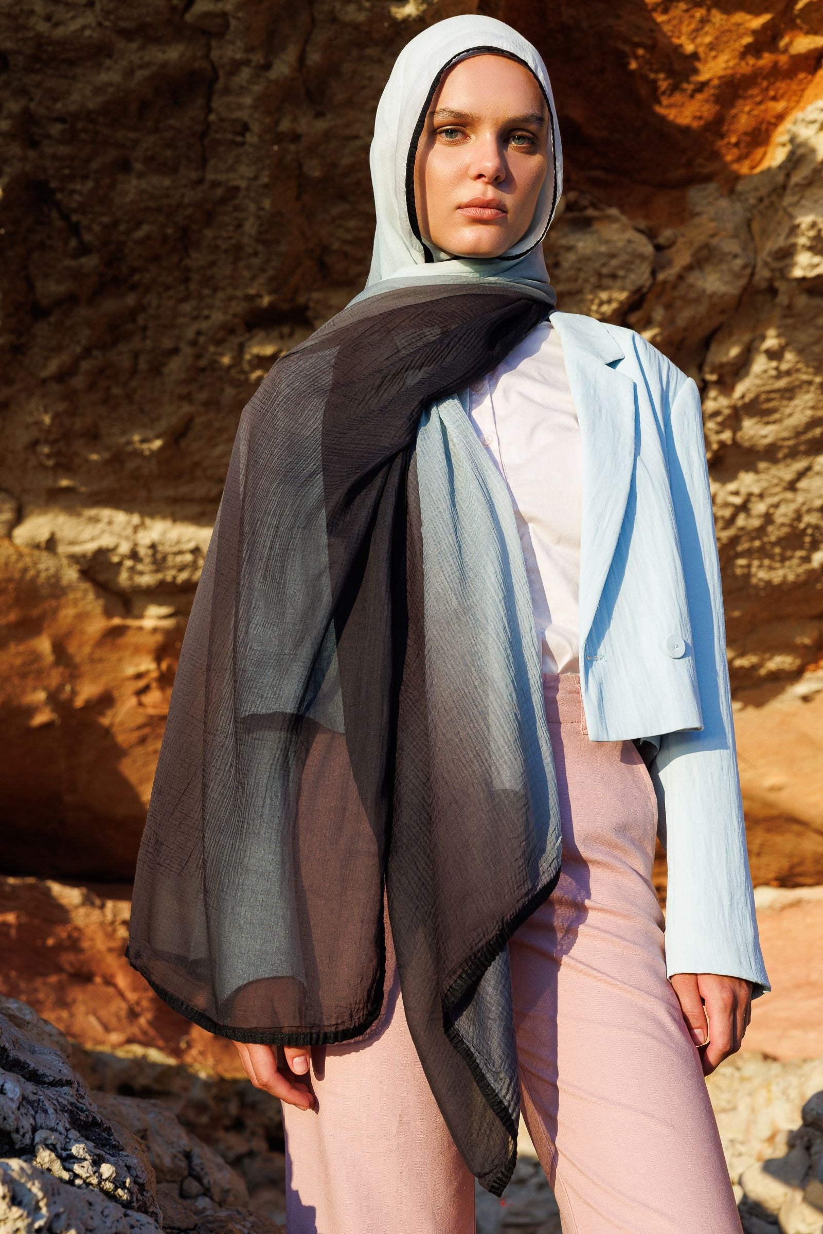 Brown-Blue Aurora Muslin Shawl