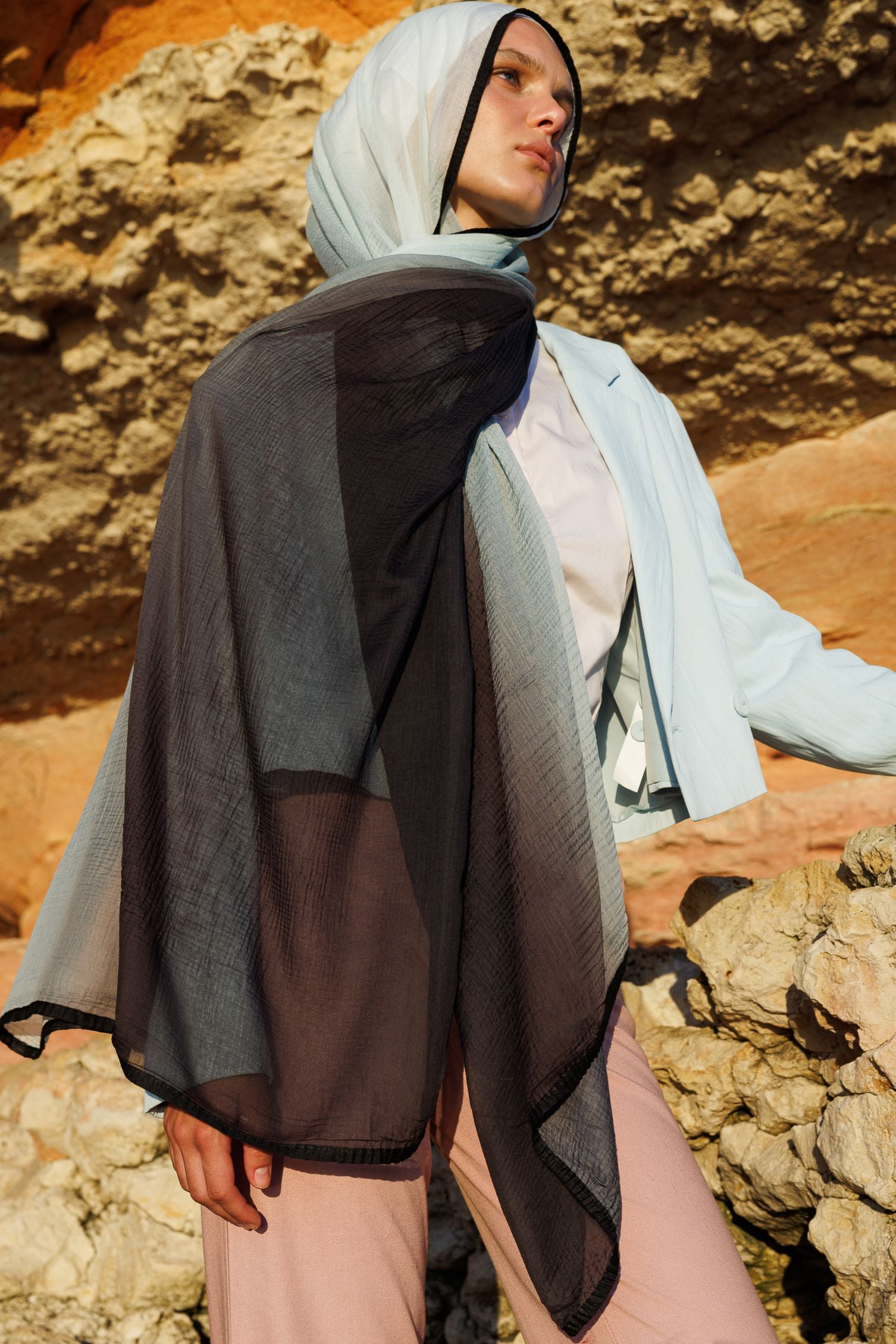 Brown-Blue Aurora Muslin Shawl