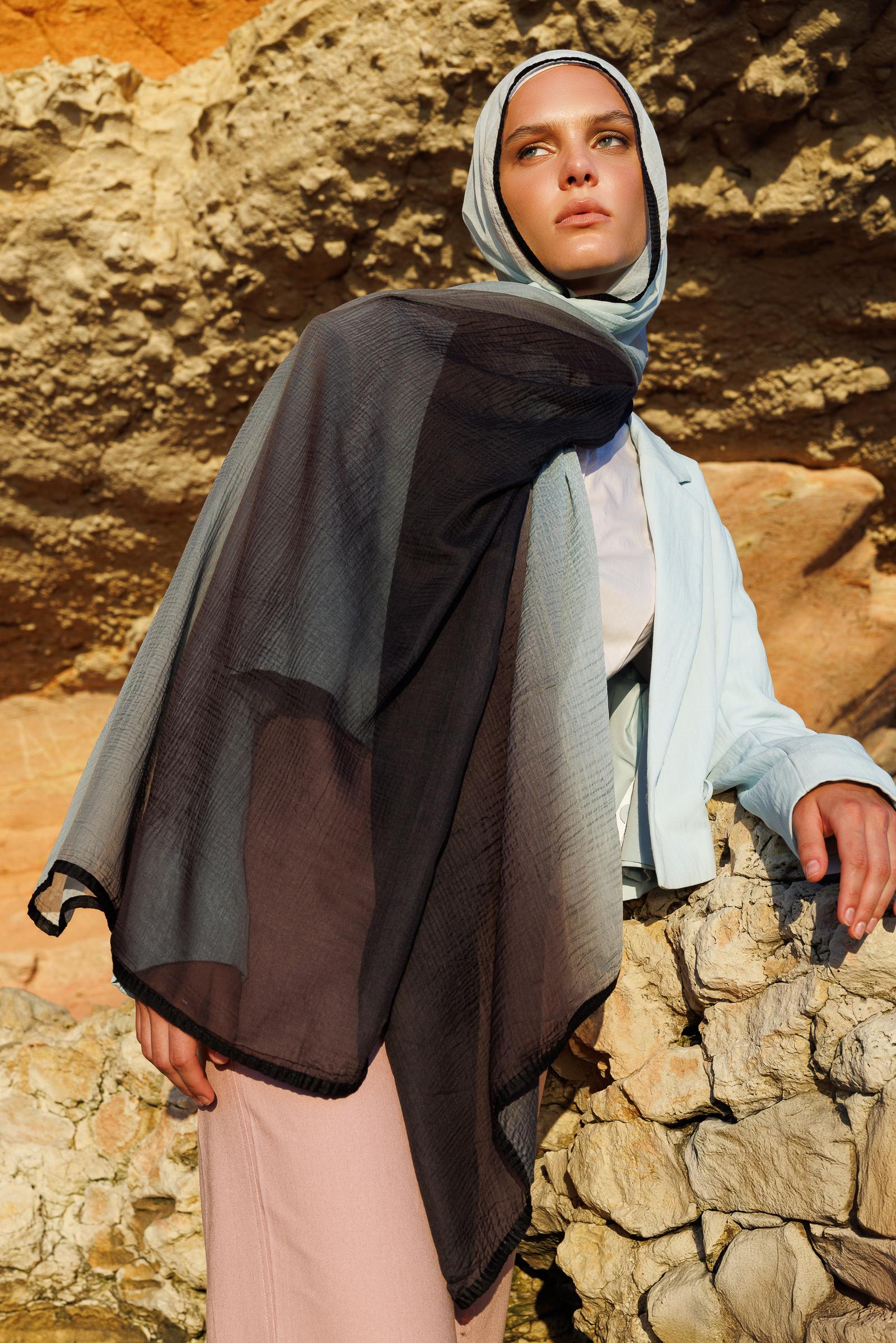 Brown-Blue Aurora Muslin Shawl
