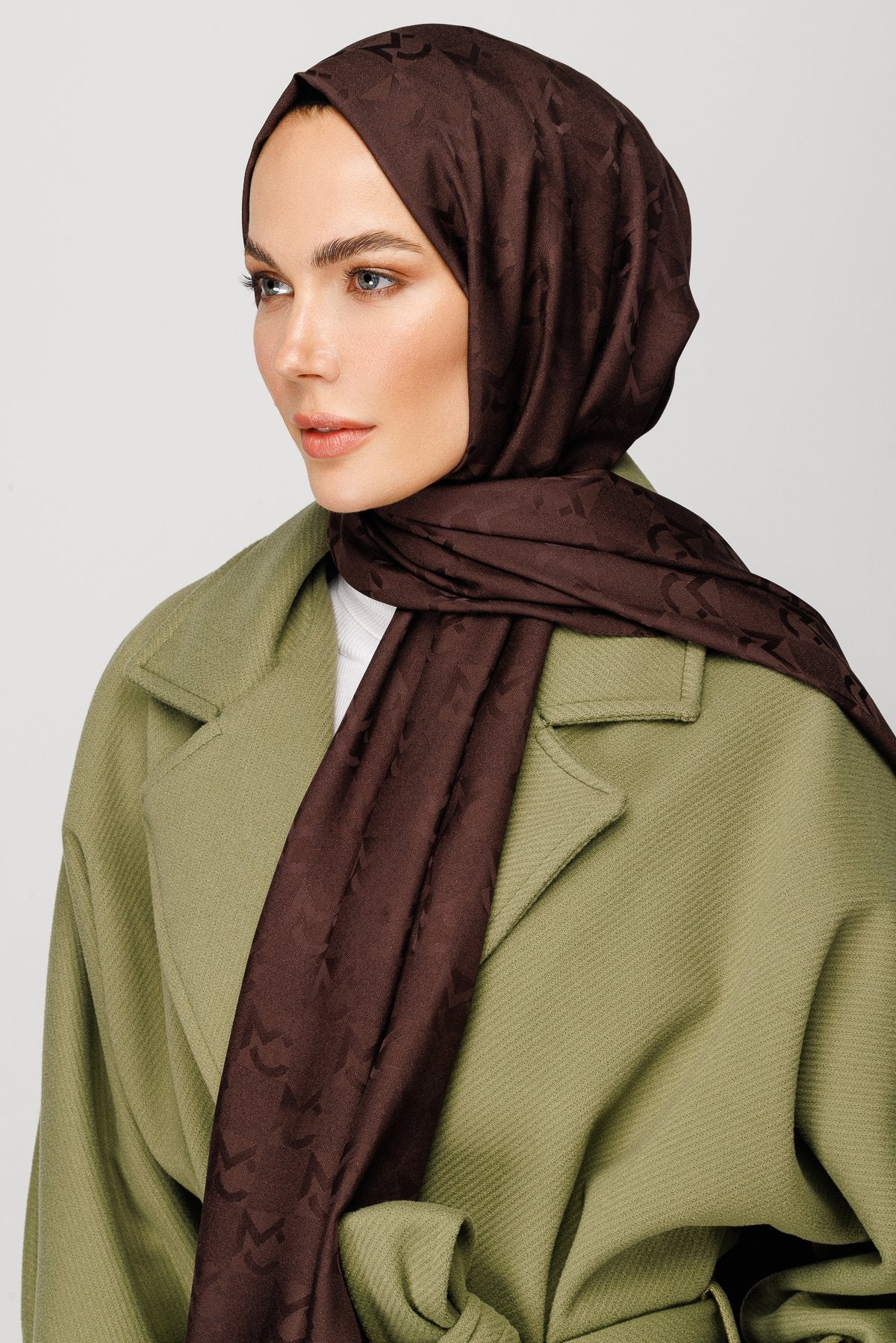 Bitter Brown MC Pattern Jacquard Shawl