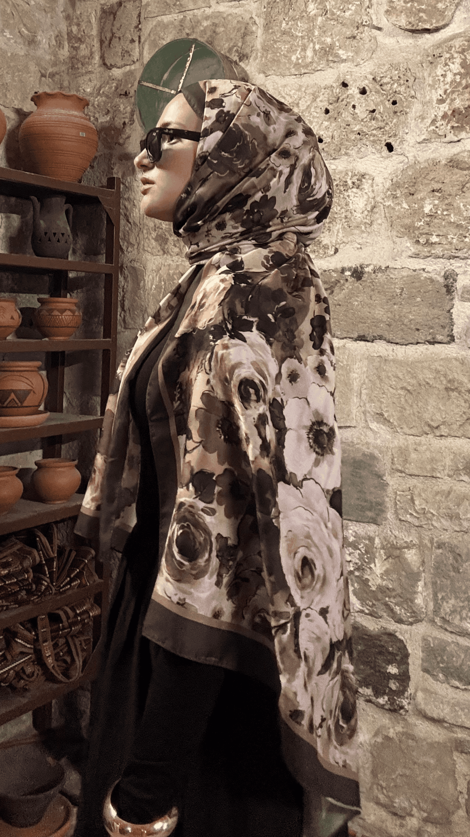 Khaki Vensel Pattern Cotton Shawl