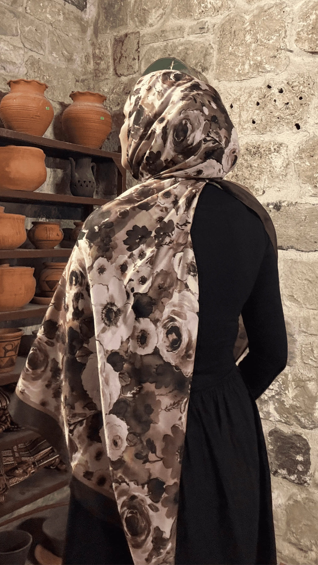Khaki Vensel Pattern Cotton Shawl