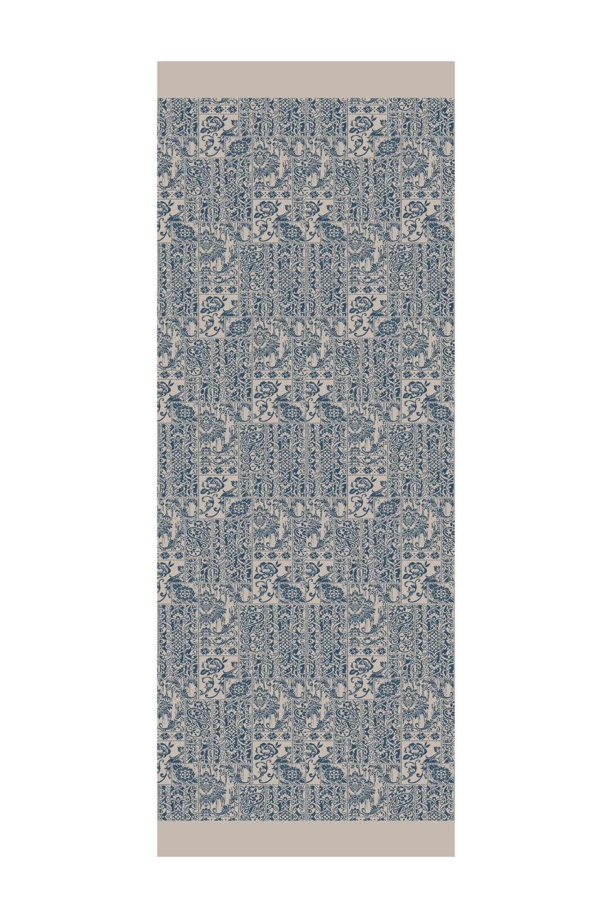 Petrol Blue-Beige Henna Pattern Double-Sided Shawl