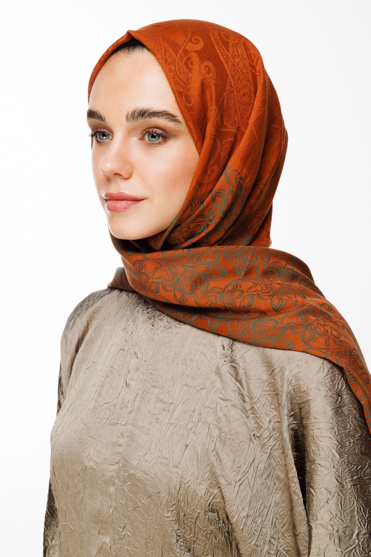 Cinnamon-Emerald Nora Pattern Double-Sided Shawl