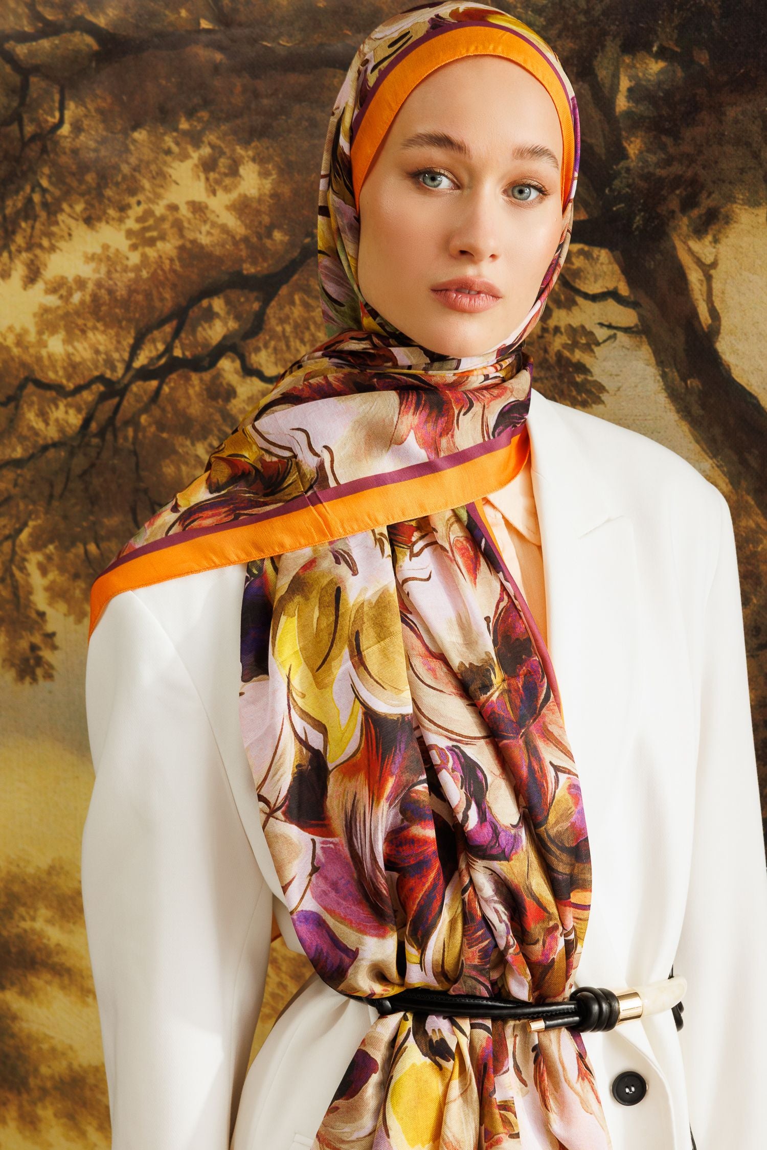 Orange Rossel Pattern Cotton Shawl