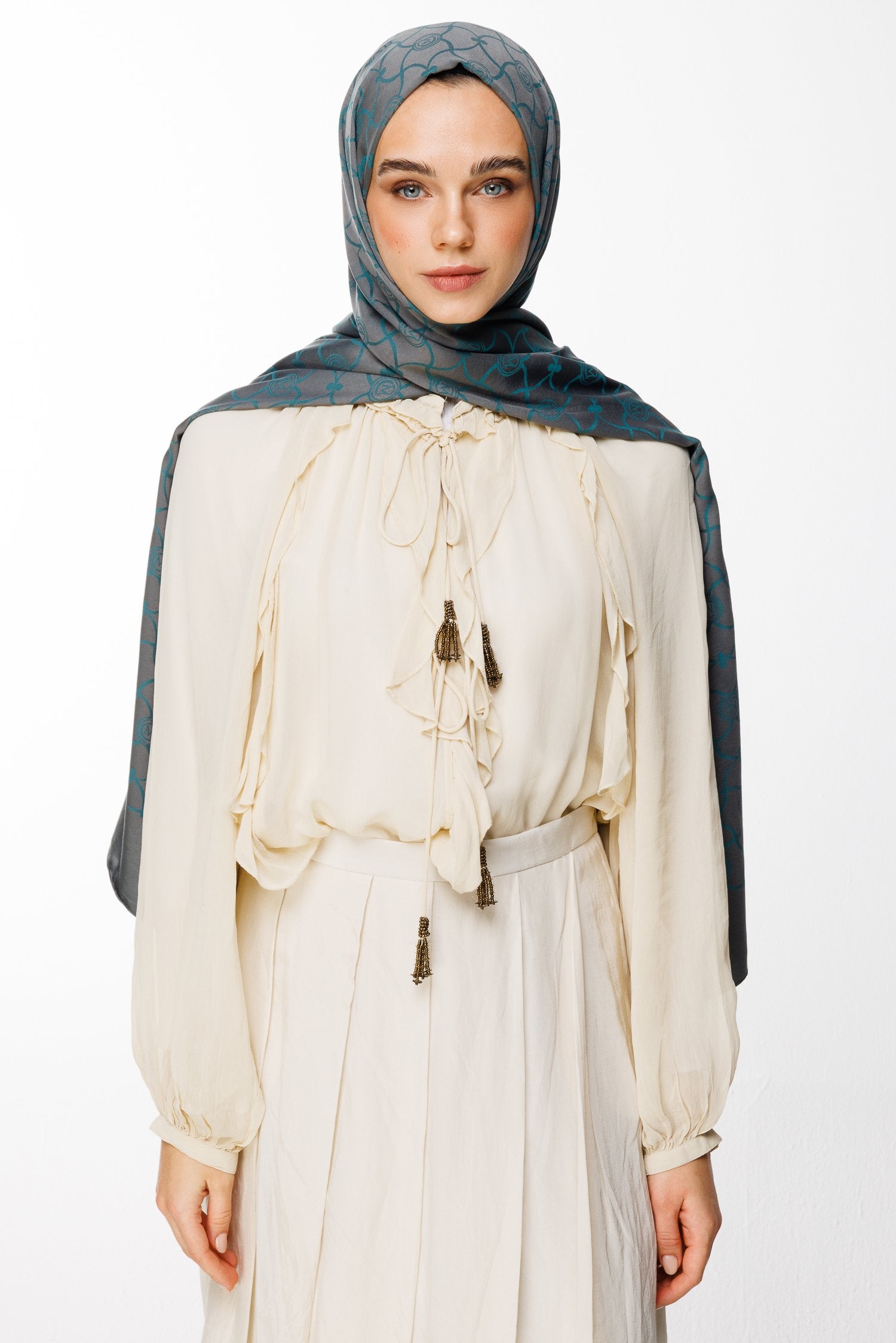 Dark Gray-Emerald Marrakech Pattern Double-Sided Shawl