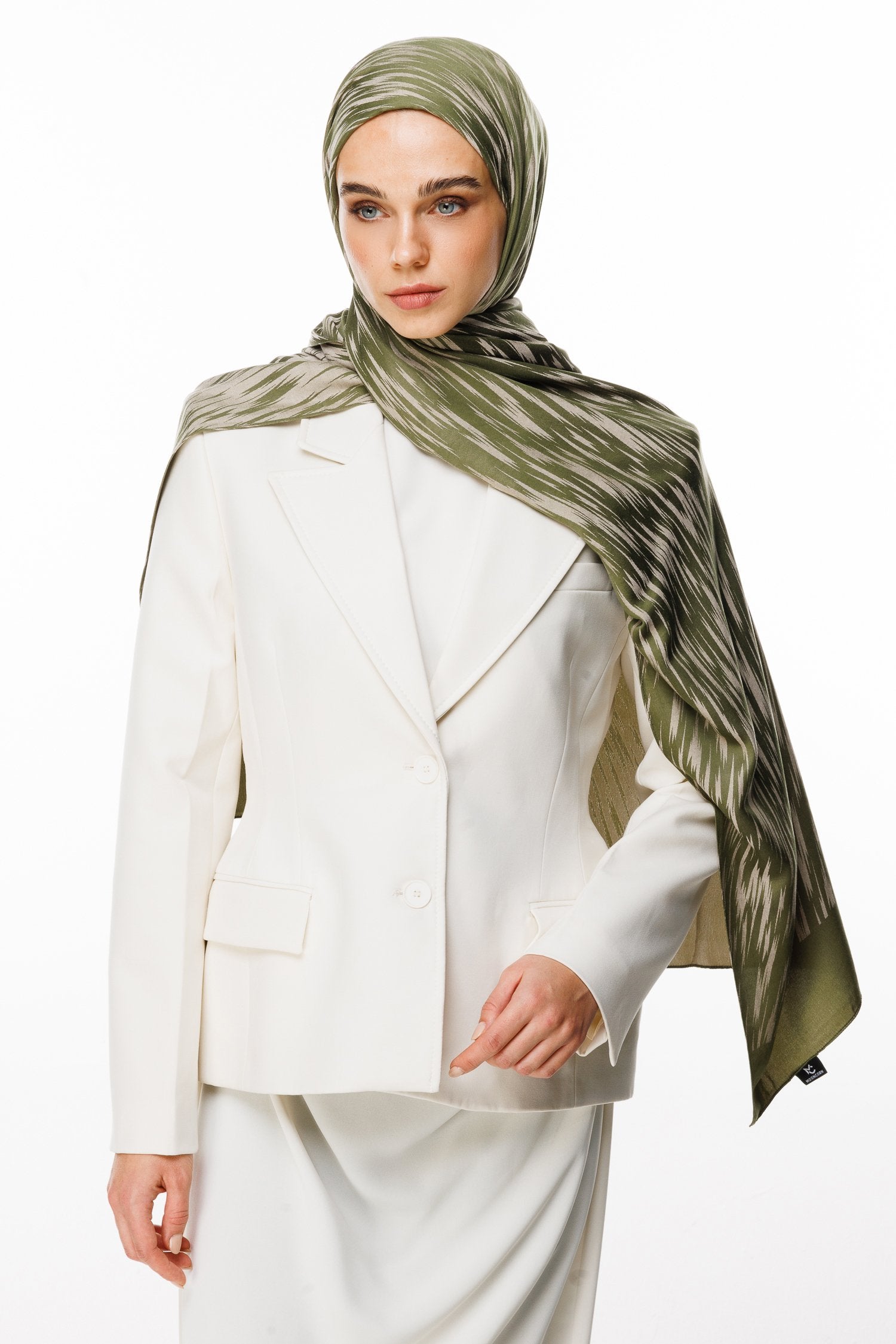 Khaki-Salmon Selis Pattern Double-Sided Shawl