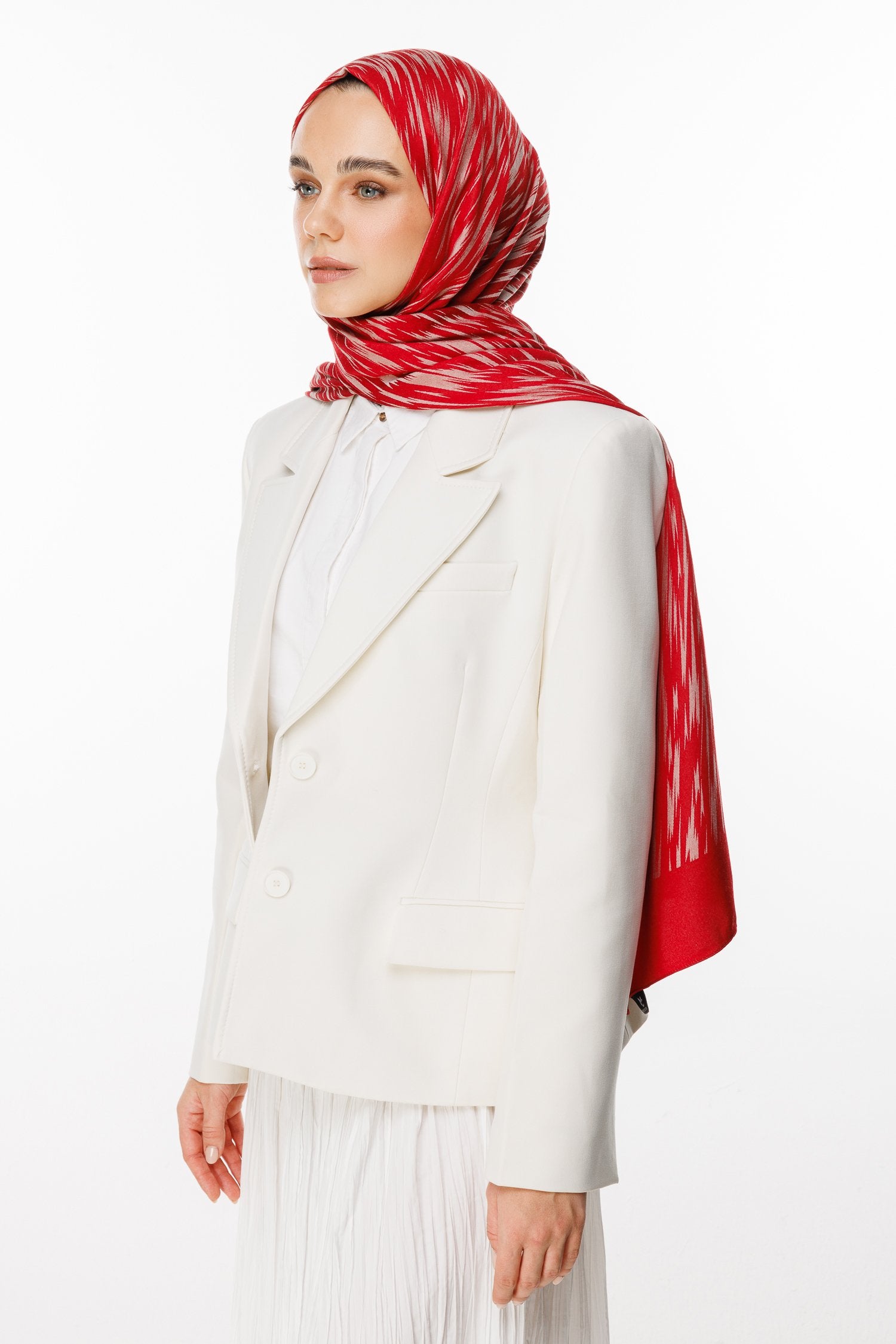 Burgundy-Mint Green Selis Pattern Double-Sided Shawl