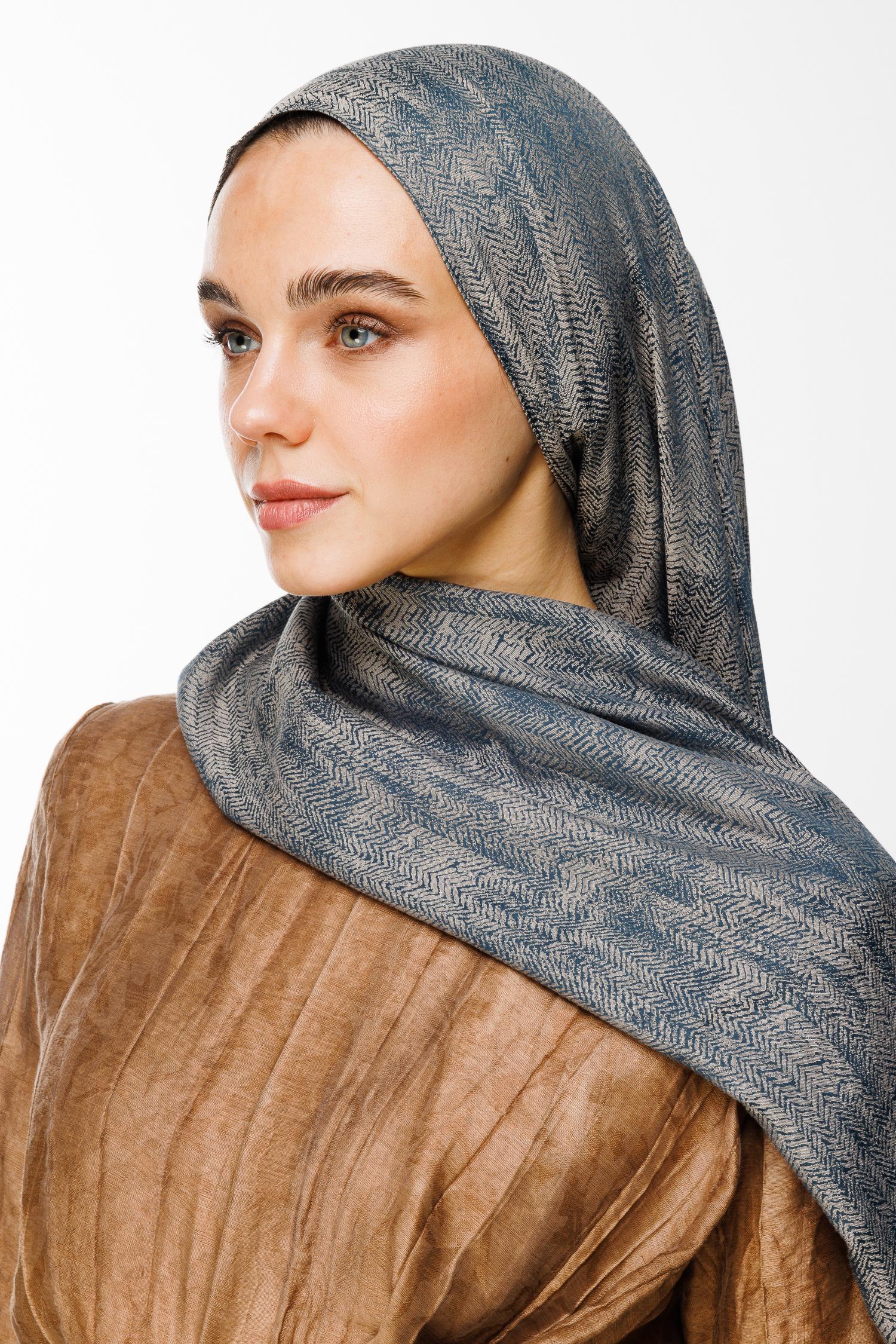 Petrol Blue-Beige Sahra Pattern Double-Sided Shawl