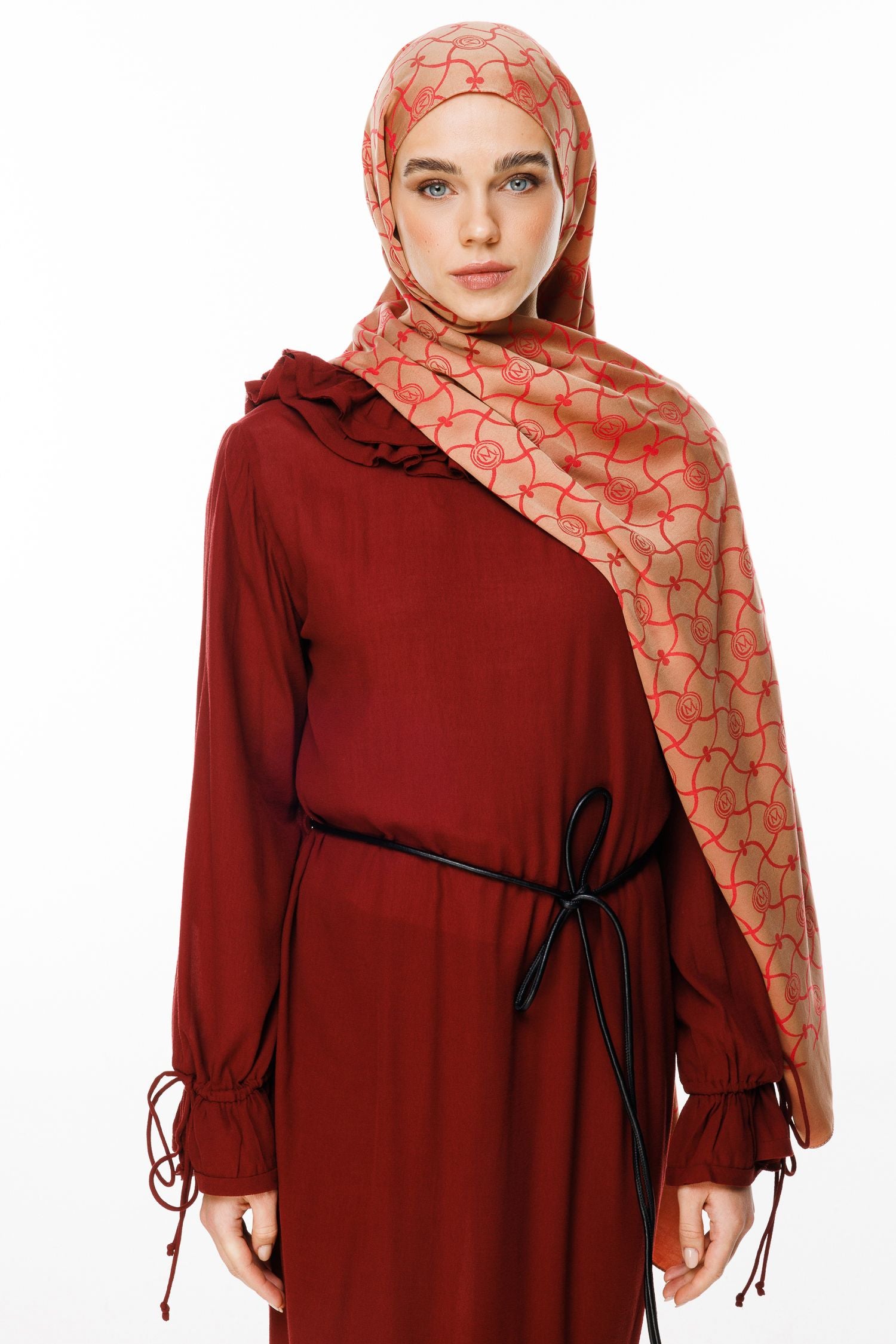 Mink-Red Marrakech Pattern Double-Sided Shawl