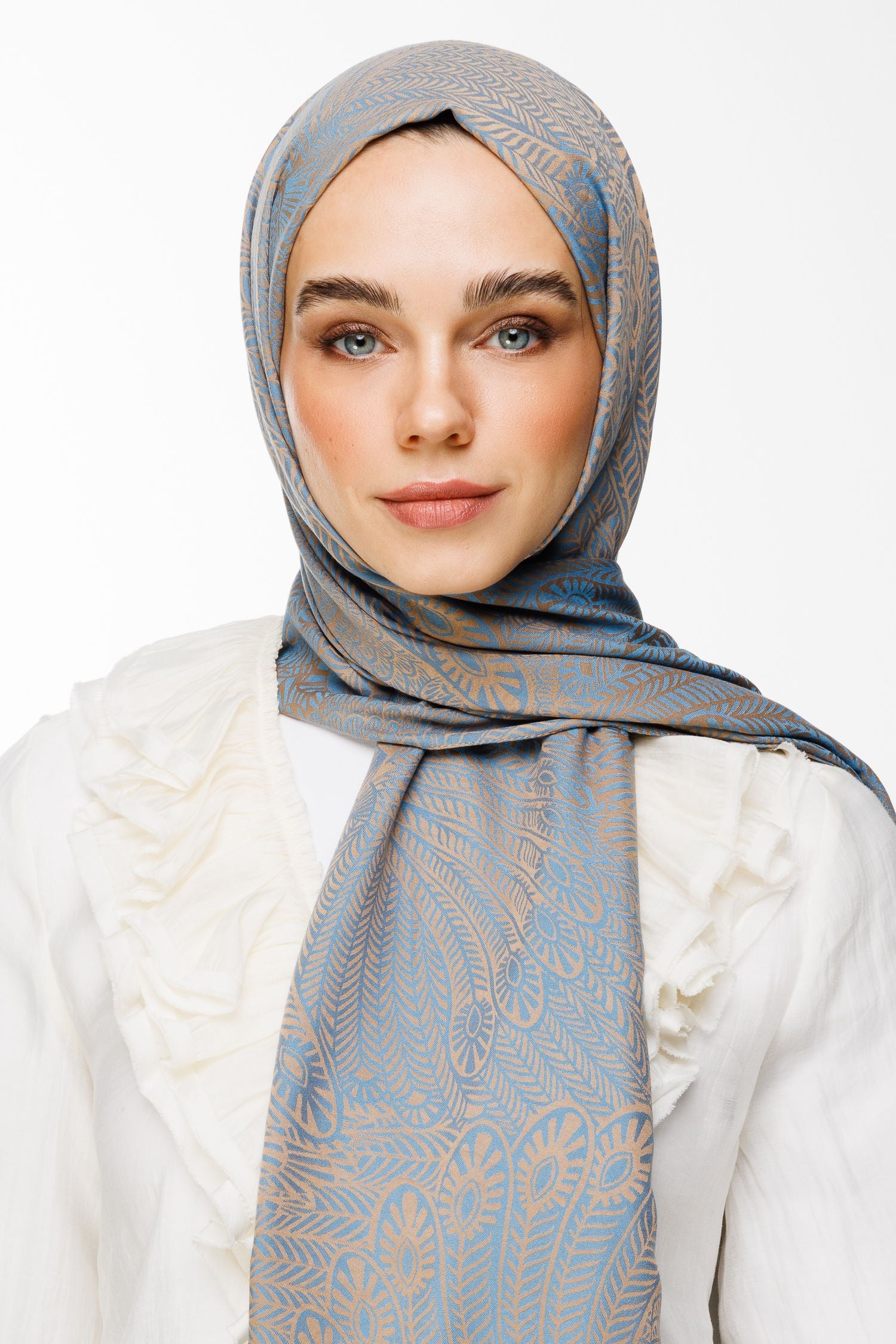 Mink-Turquoise Mayra Pattern Double-Sided Shawl