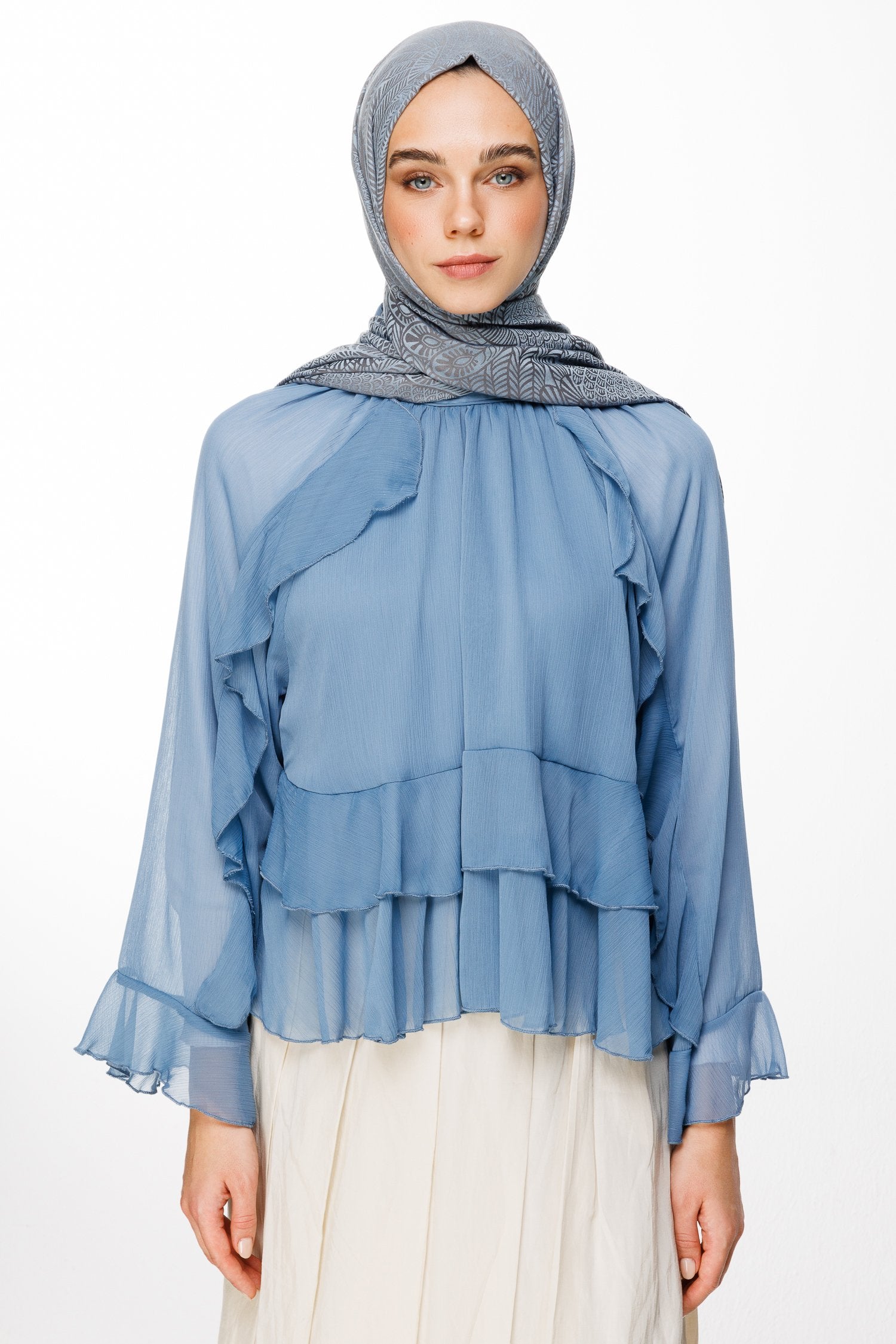 Dark Gray-Light Blue Mayra Pattern Double-Sided Shawl