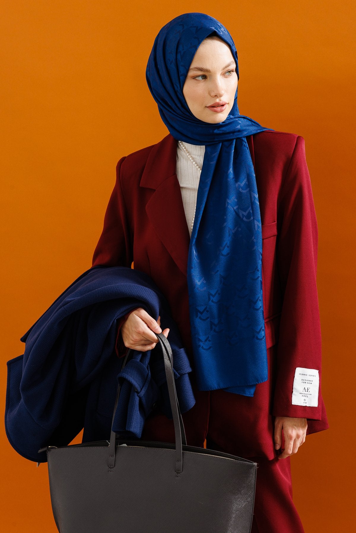 Navy Blue MC Pattern Jacquard Shawl