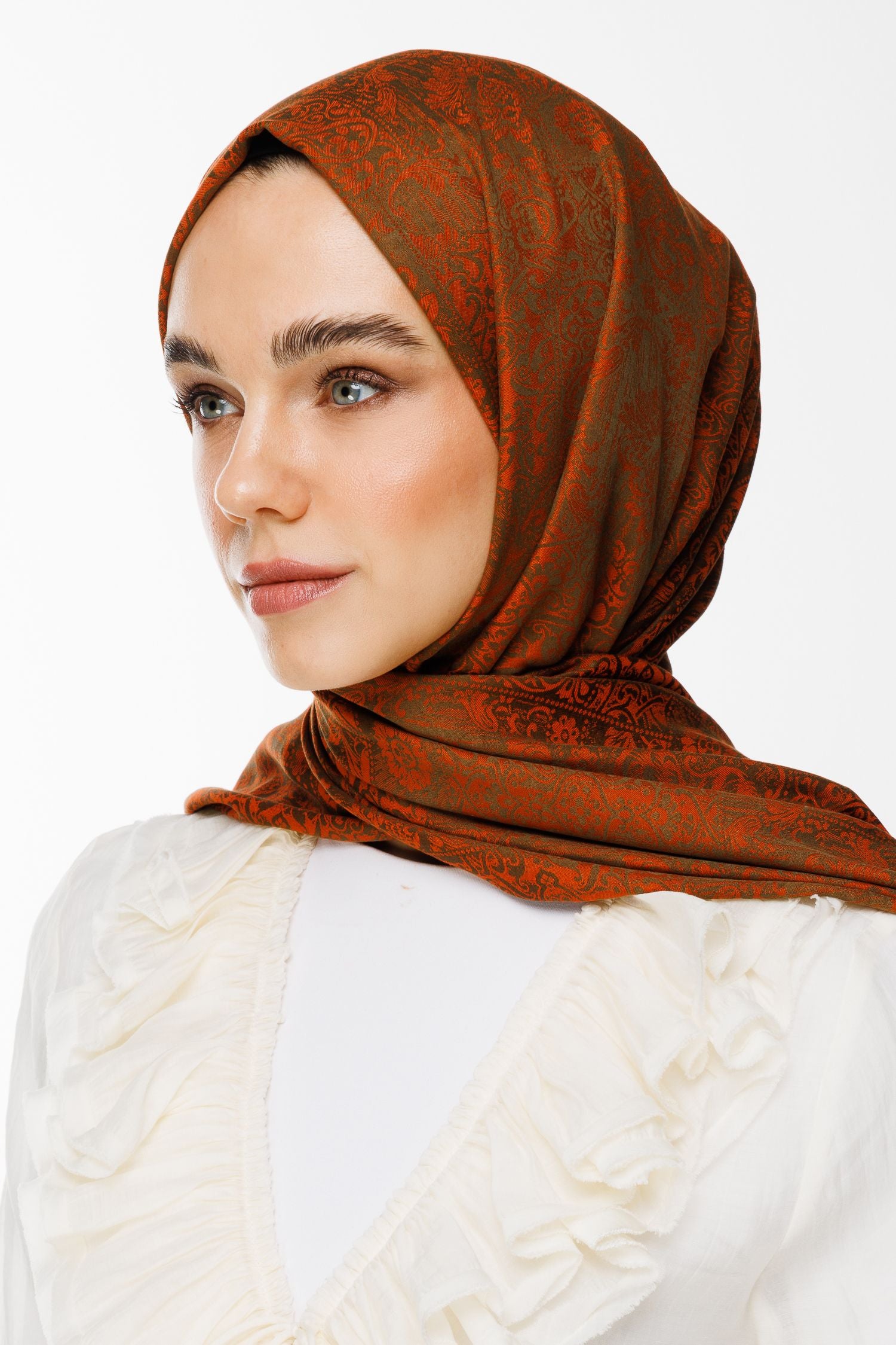 Dark Khaki-Cinnamon Henna Pattern Double-Sided Shawl