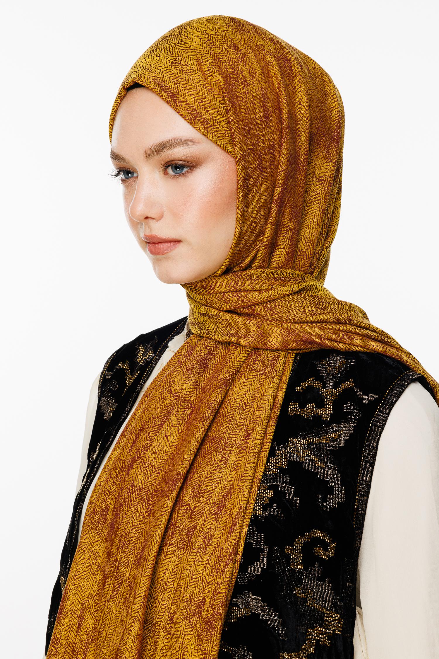 Plum-Yellow Sahra Pattern Double-Sided Shawl