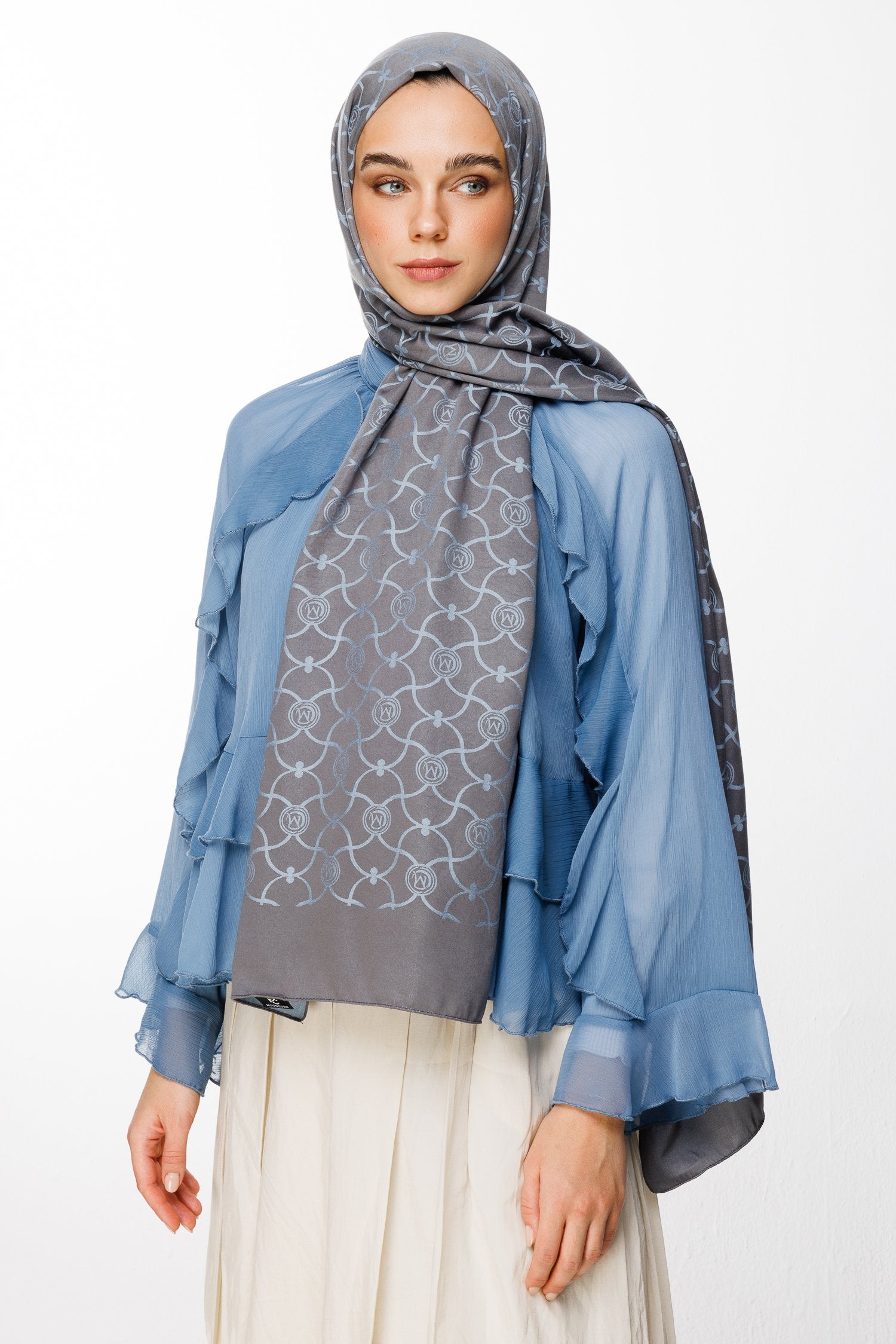 Dark Gray-Light Blue Marrakech Pattern Double-Sided Shawl