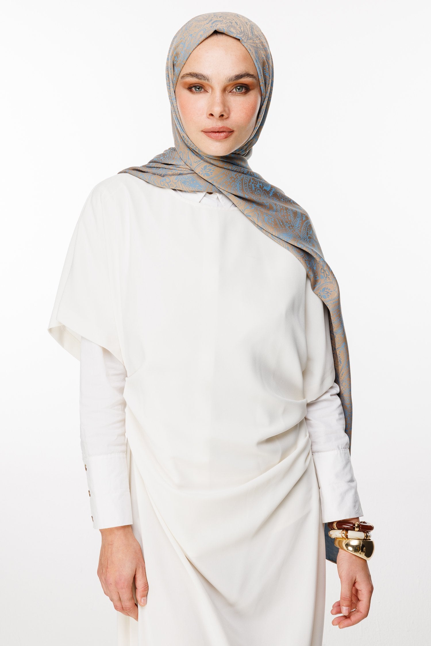 Mink-Turquoise Velora Pattern Double-Sided Shawl