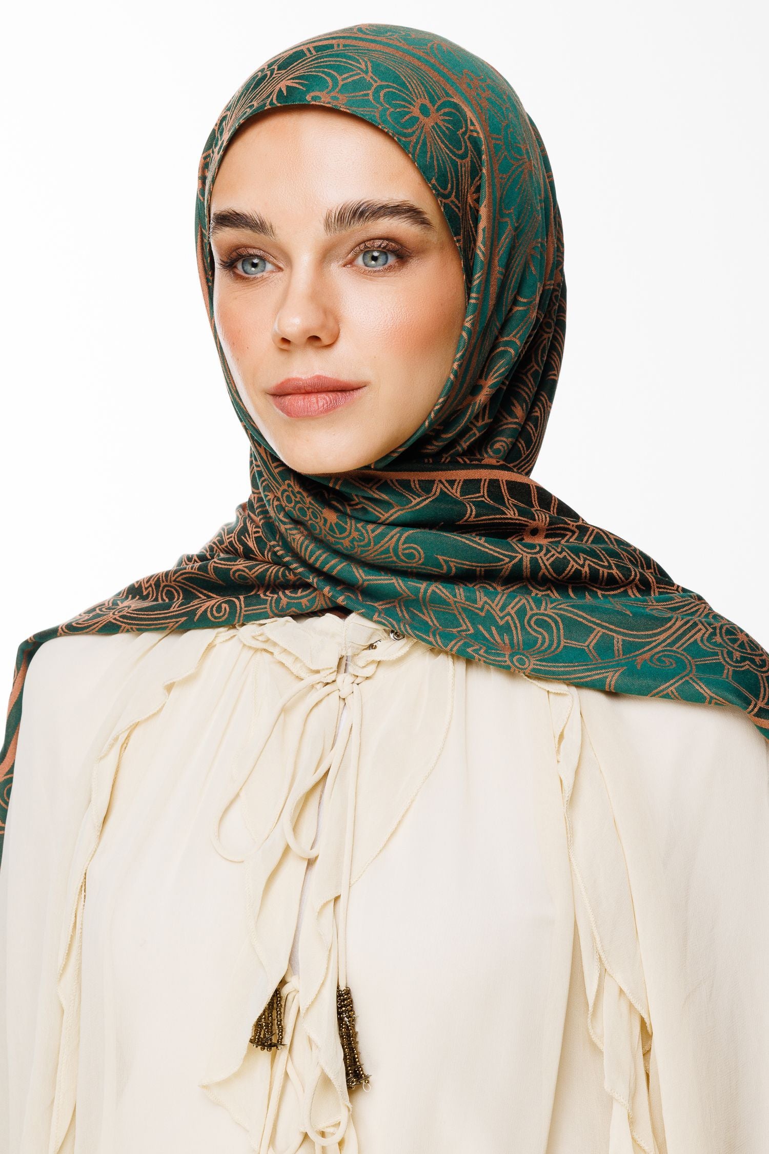 Emerald-Apricot Lavin Pattern Double-Sided Shawl