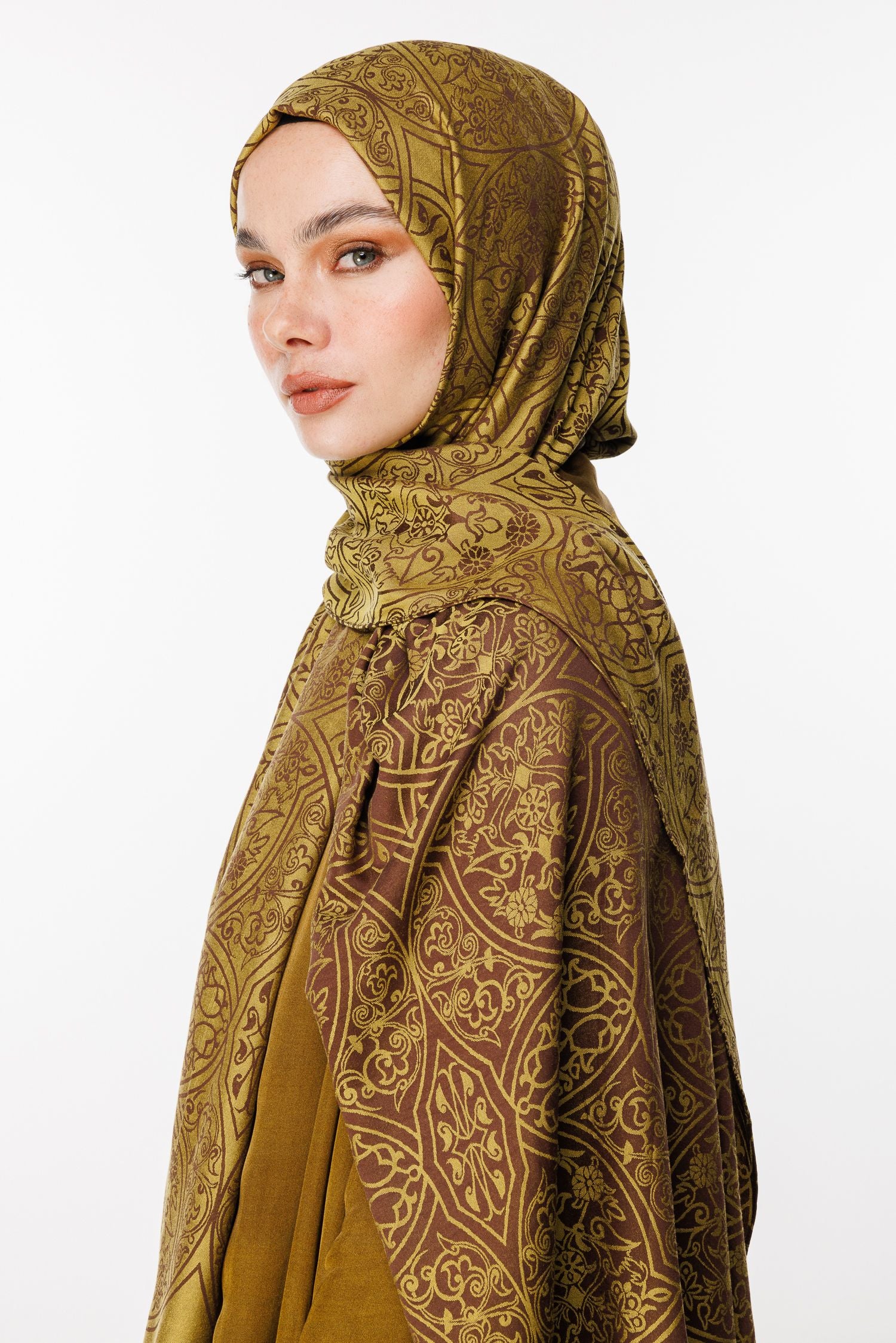 Bitter Brown-Salmon Morocco Pattern Double-Sided Shawl