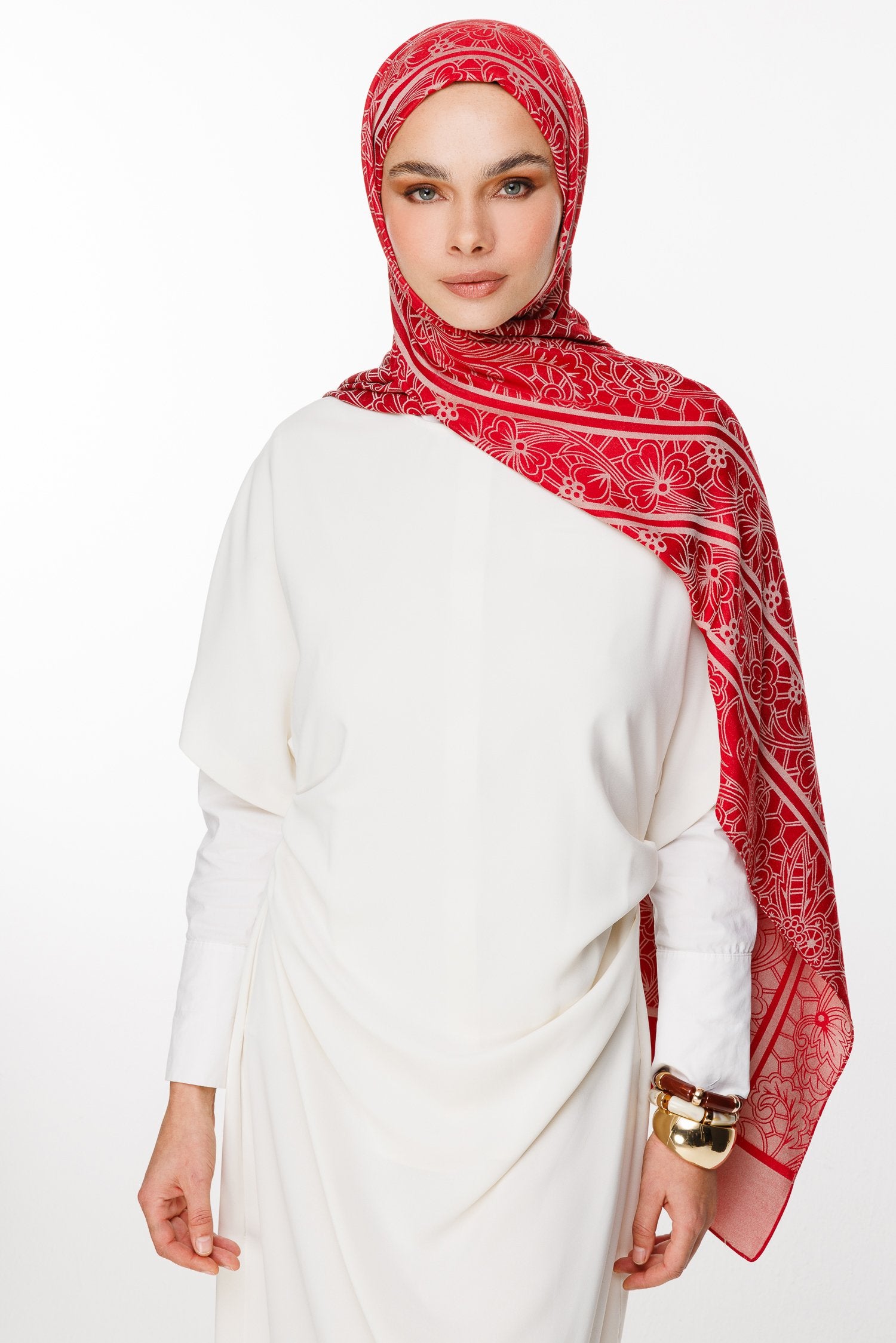 Burgundy-Mint Green Lavin Pattern Double-Sided Shawl