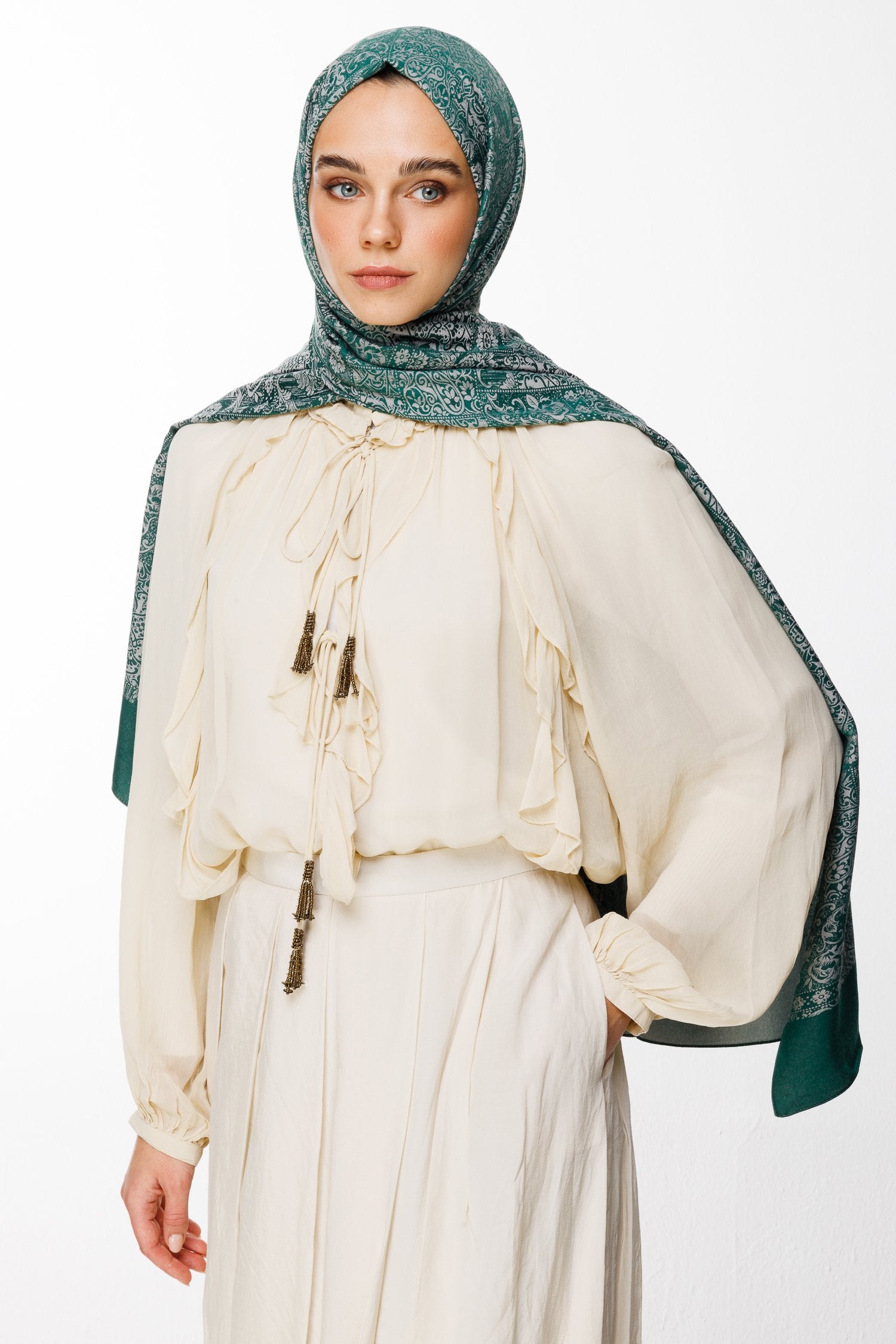 Emerald-Pink Henna Pattern Double-Sided Shawl