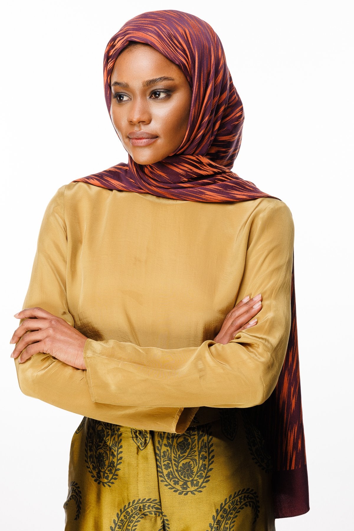 Purple-Orange Selis Pattern Double-Sided Shawl