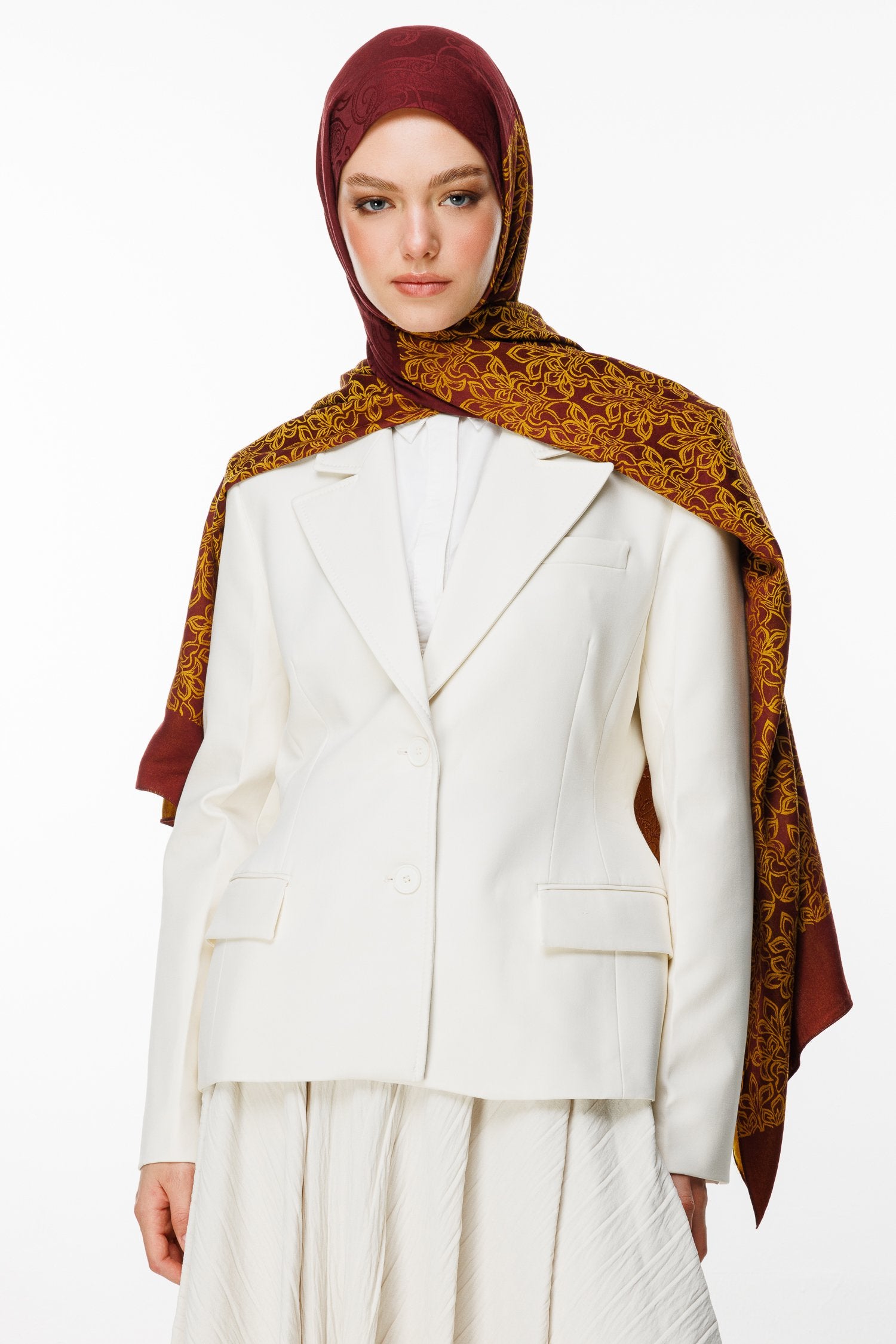 Plum-Yellow Nora Pattern Double-Sided Shawl