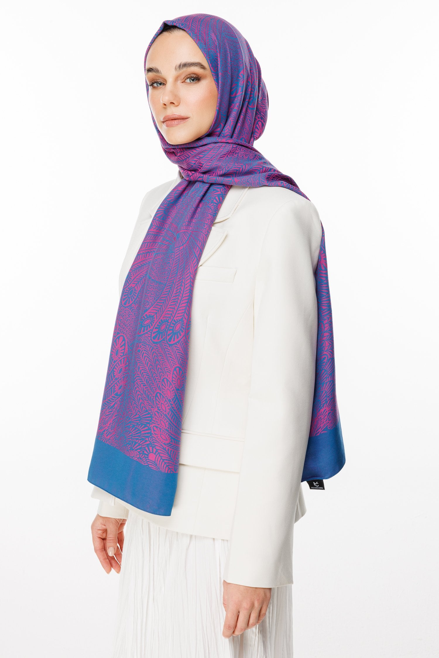 Petrol Blue-Fuchsia Mayra Pattern Double-Sided Shawl