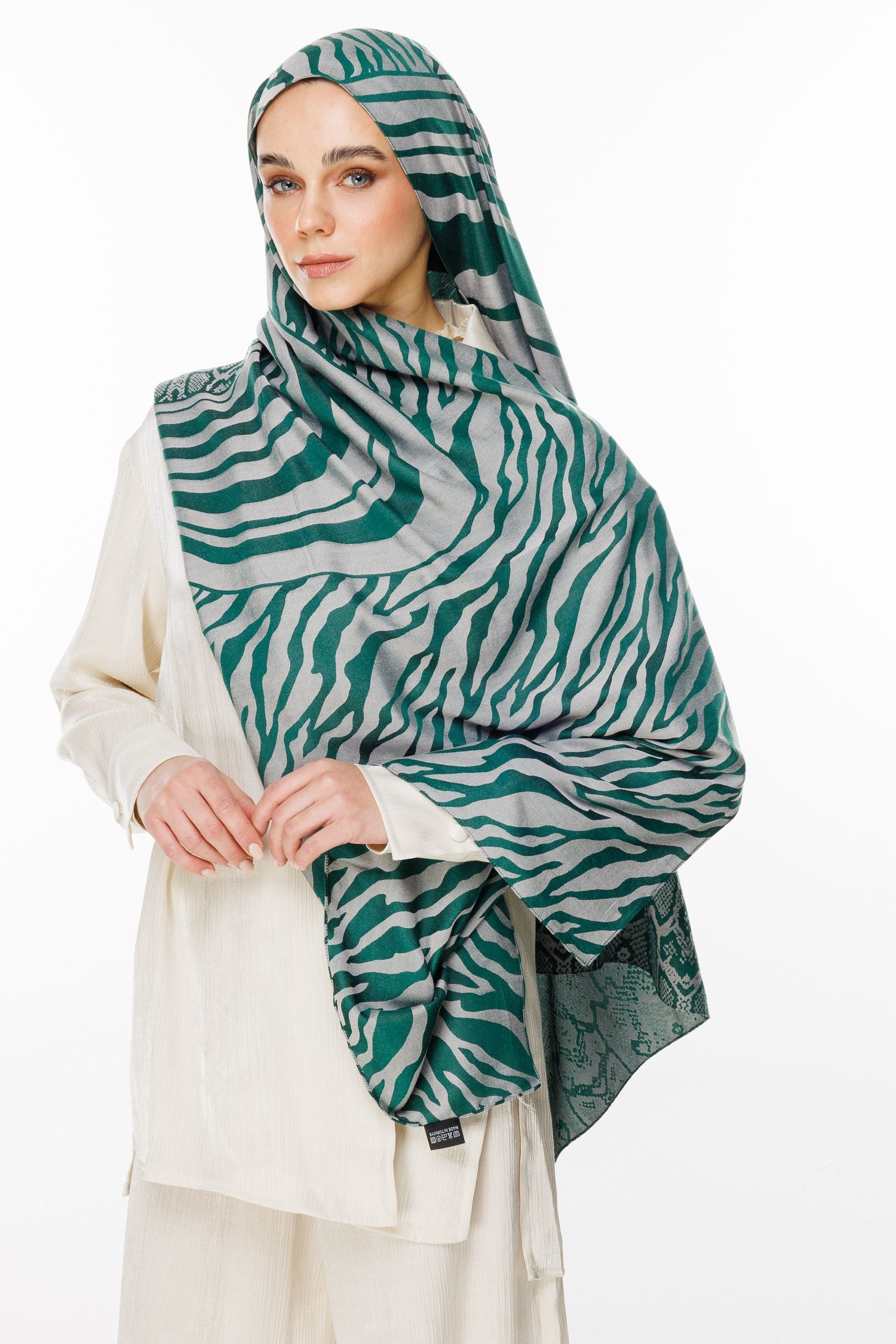 Emerald-Pink Riad Pattern Double-Sided Shawl