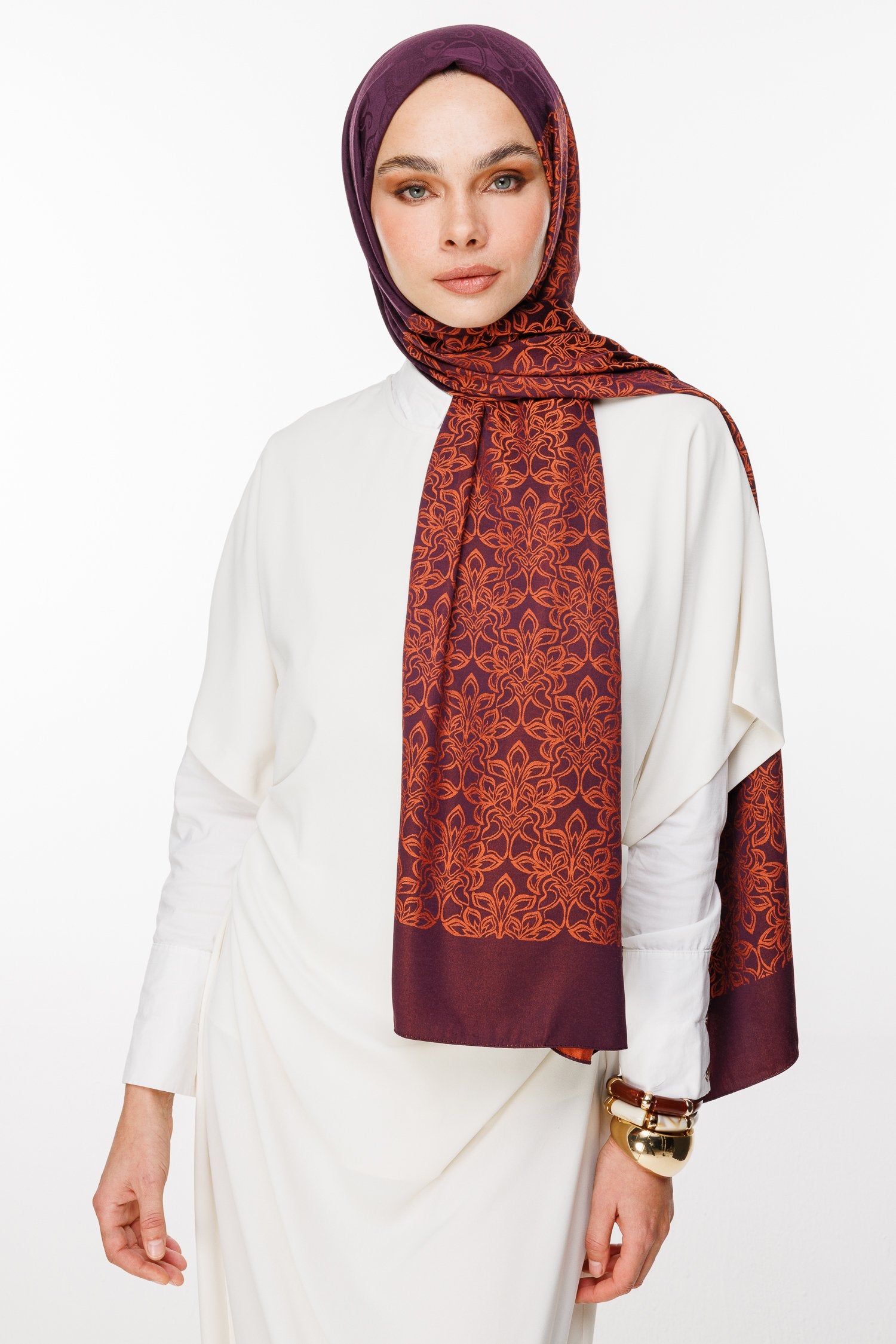 Purple-Orange Nora Pattern Double-Sided Shawl