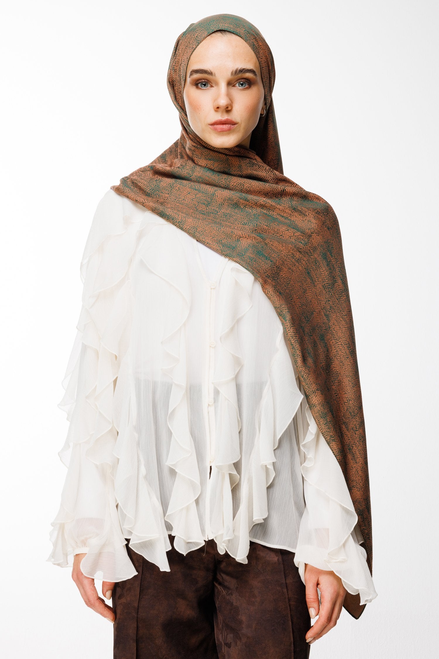 Emerald-Apricot Sahra Pattern Double-Sided Shawl