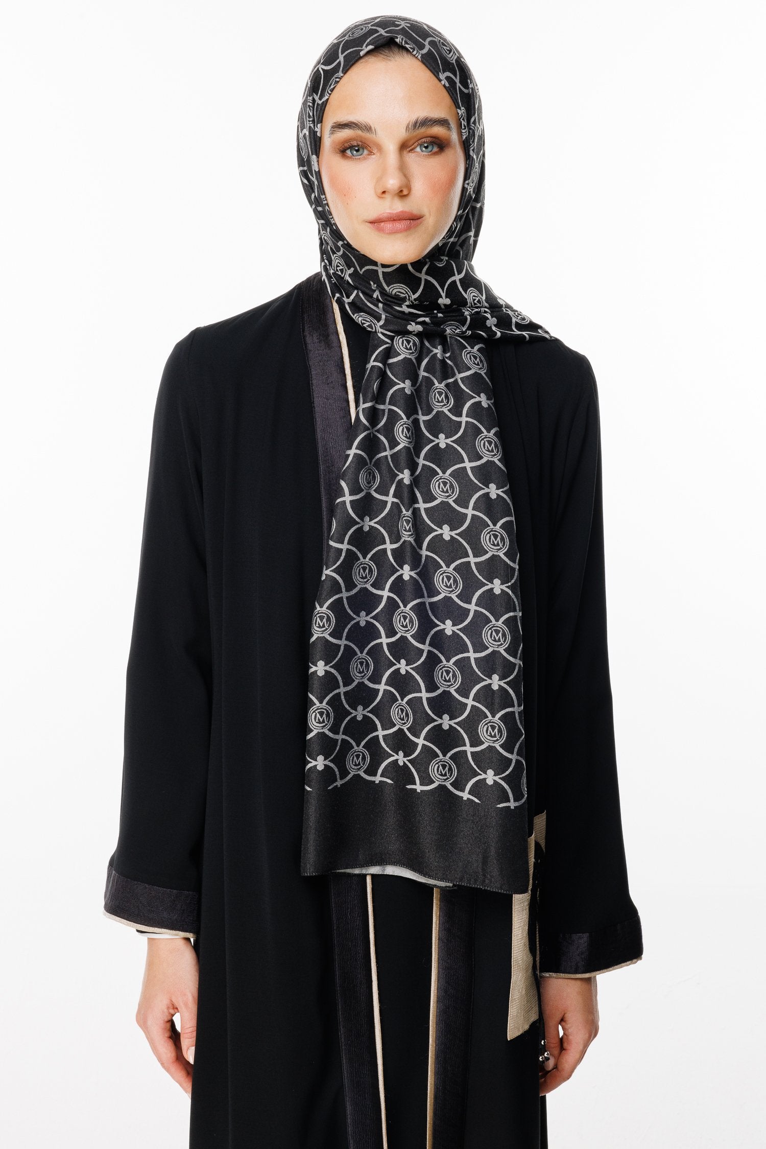 Black-Black Marrakech Pattern Double-Sided Shawl
