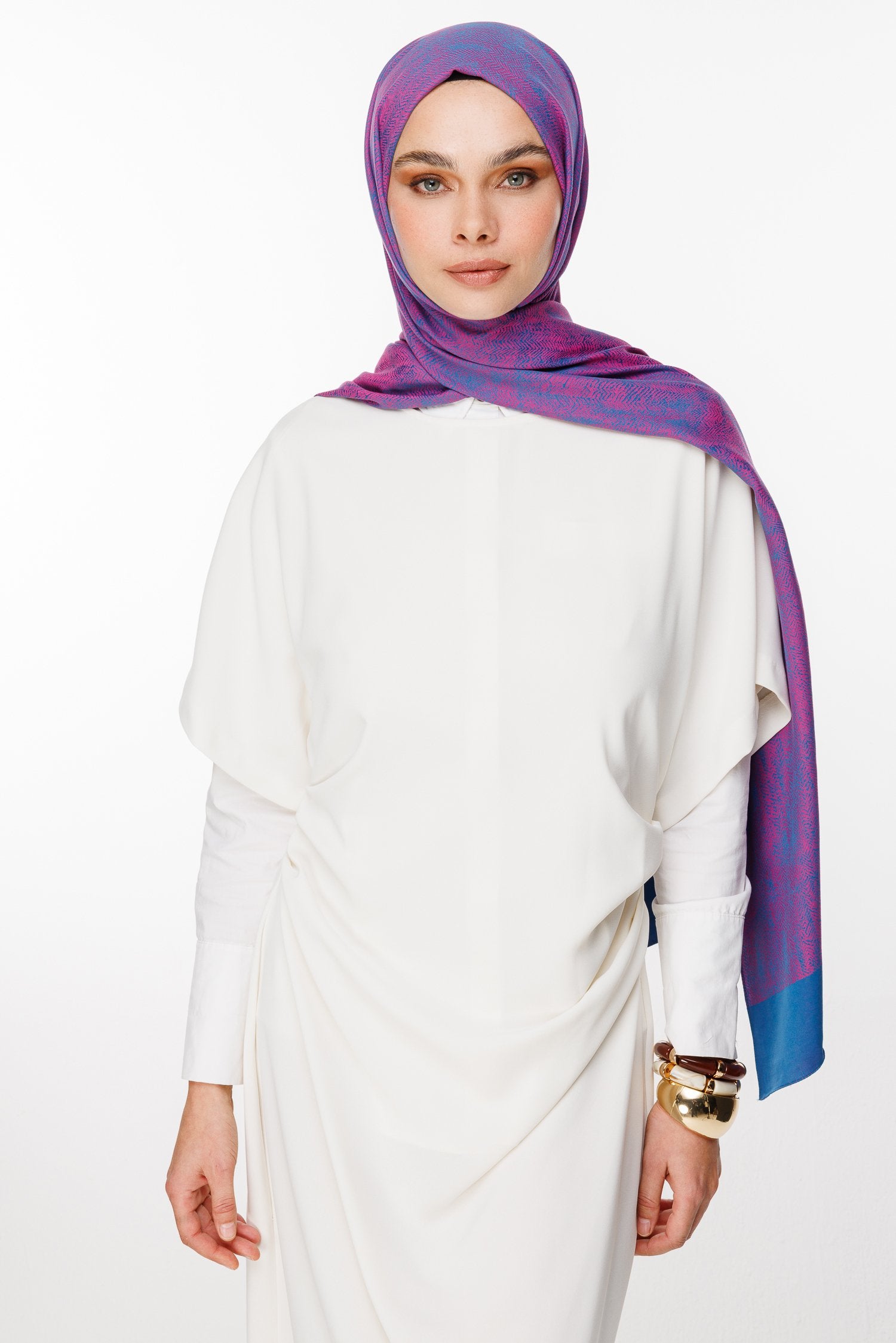 Petrol Blue-Fuchsia Sahra Pattern Double-Sided Shawl