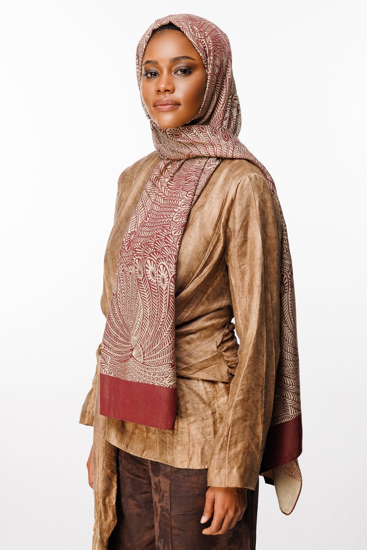 Plum-Salmon Mayra Pattern Double-Sided Shawl