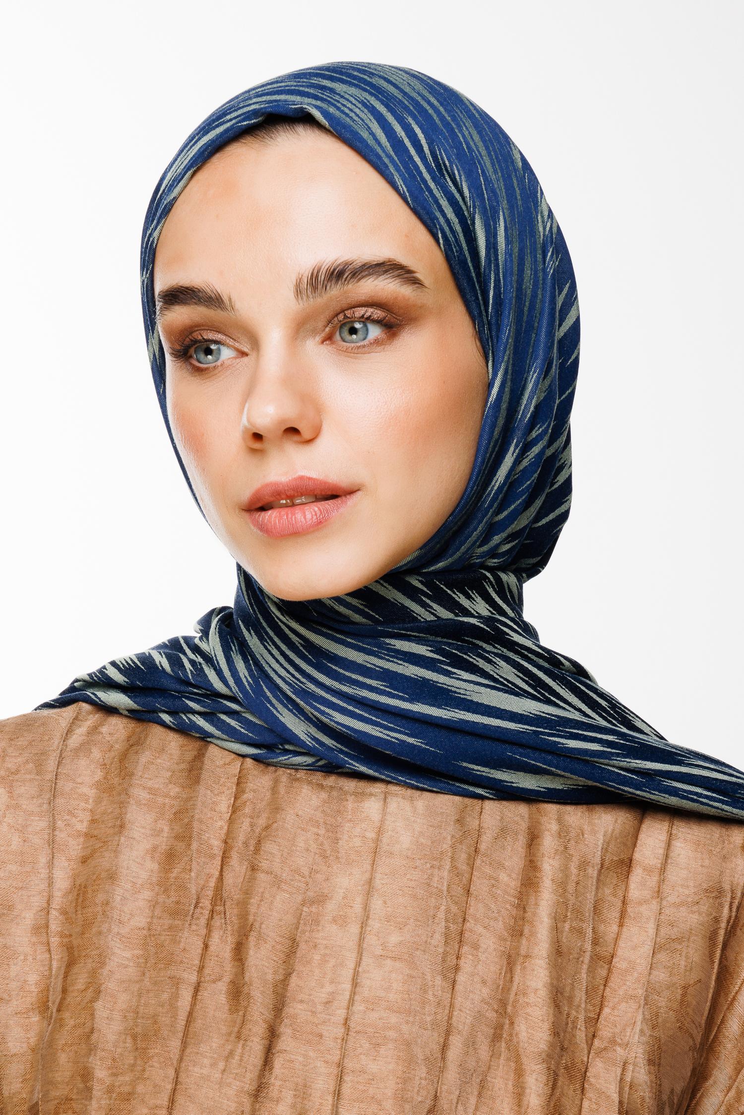 Navy Blue-Aqua Green Selis Pattern Double-Sided Shawl