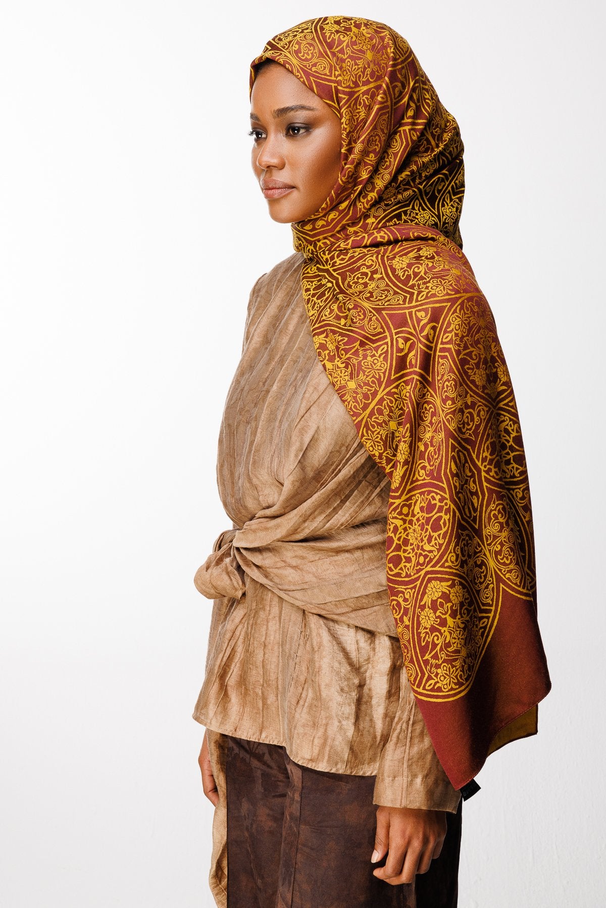 Plum-Yellow Morocco Pattern Double-Sided Shawl