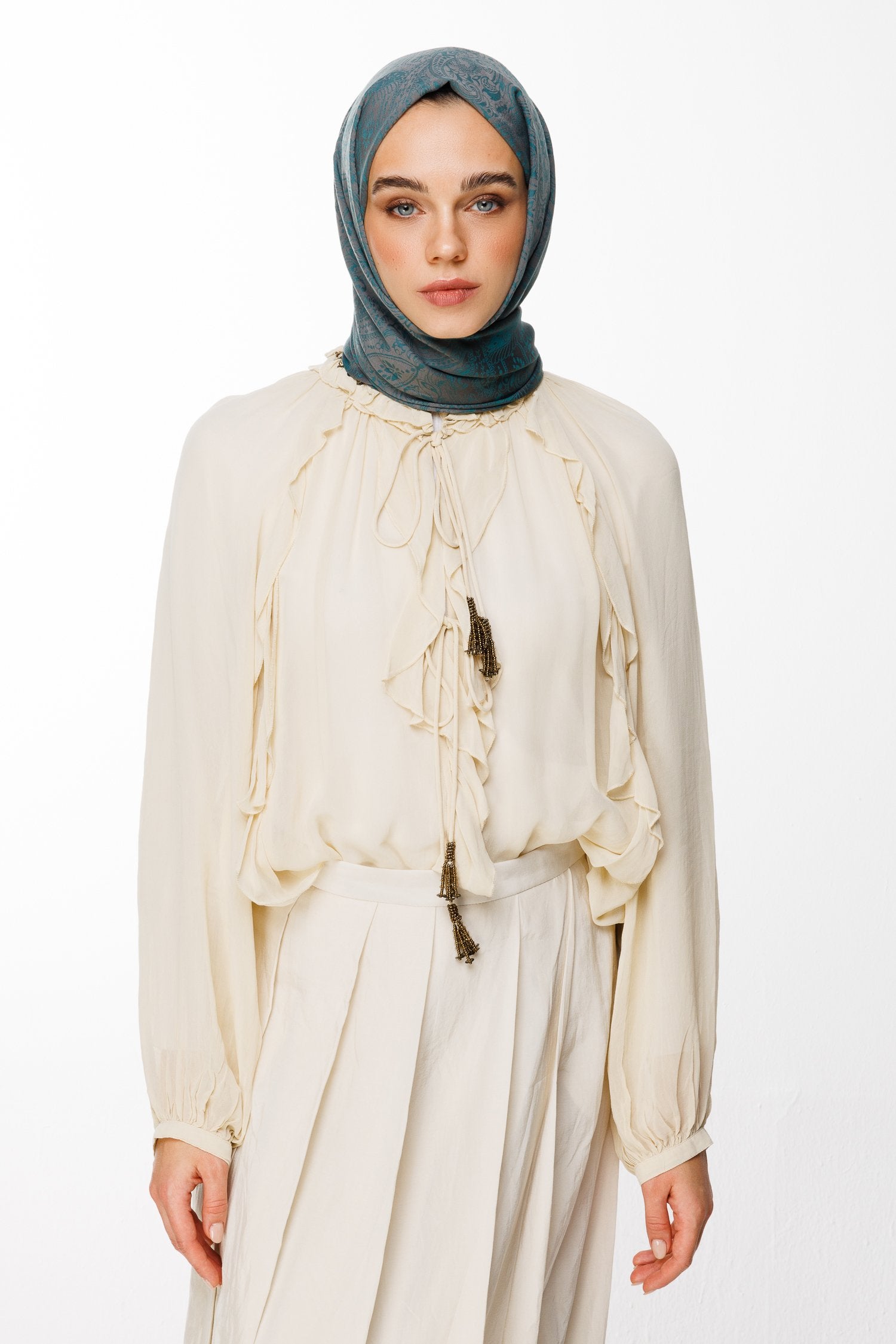 Dark Gray-Emerald Velora Pattern Double-Sided Shawl